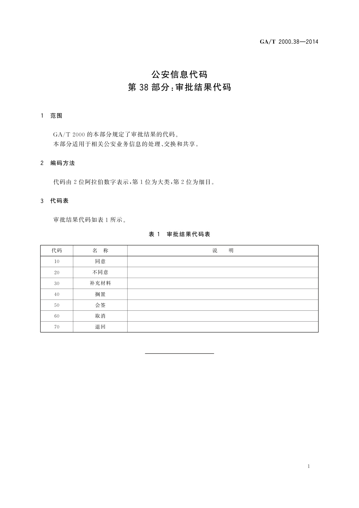 GA/T 2000.38-2014 公安信息代码　第38部分：审批结果代码