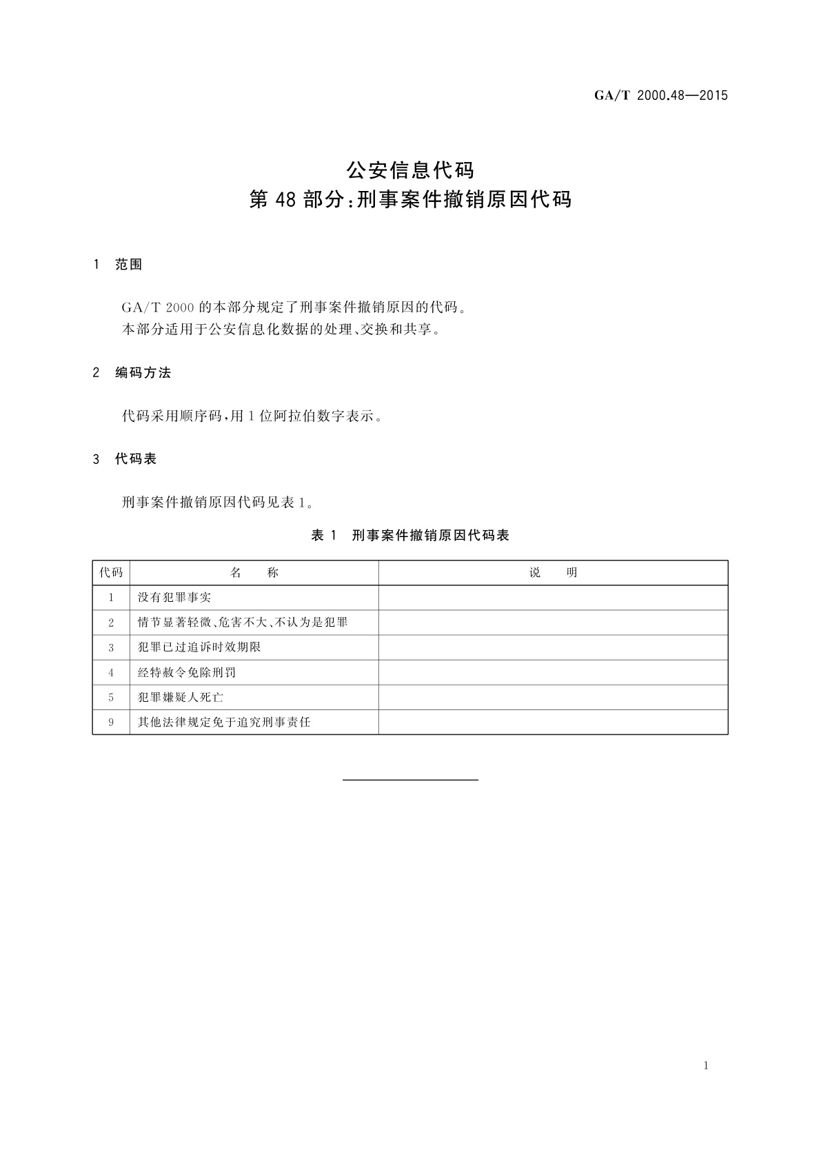 GA/T 2000.48-2015 公安信息代码　第48部分：刑事案件撤销原因代码