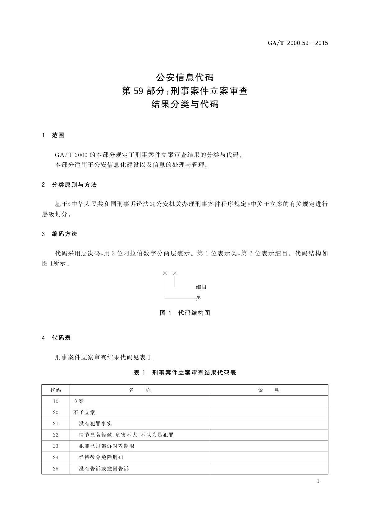 GA/T 2000.59-2015 公安信息代码　第59部分：刑事案件立案审查结果分类与代码