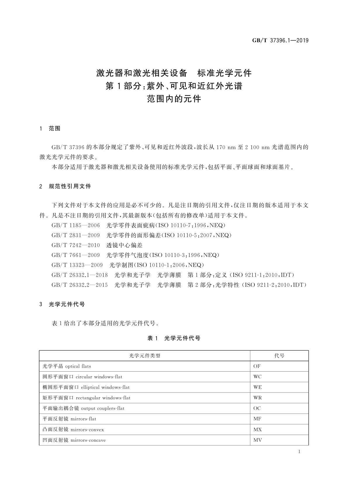 GB/T 37396.1-2019 激光器和激光相关设备　标准光学元件　第1部分：紫外、可见和近红外光谱范围内的元件