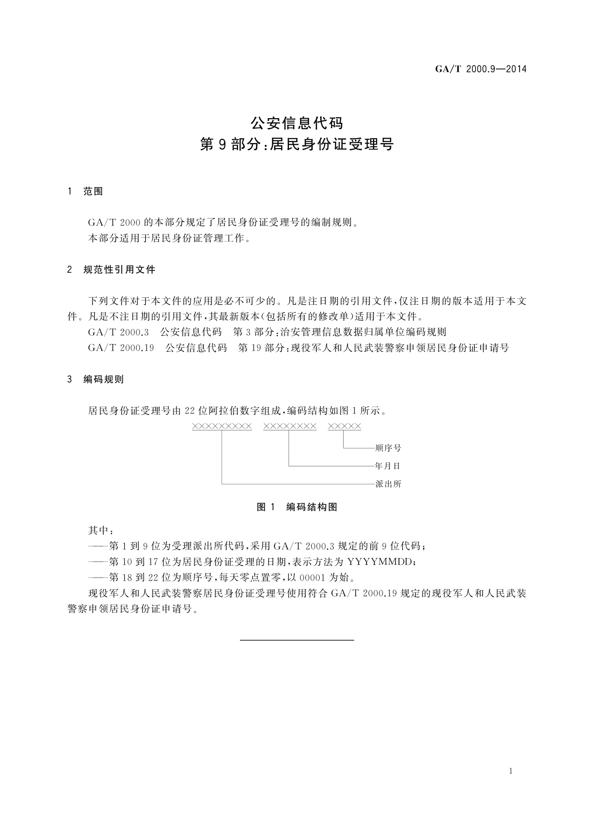 GA/T 2000.9-2014 公安信息代码　第9部分：居民身份证受理号