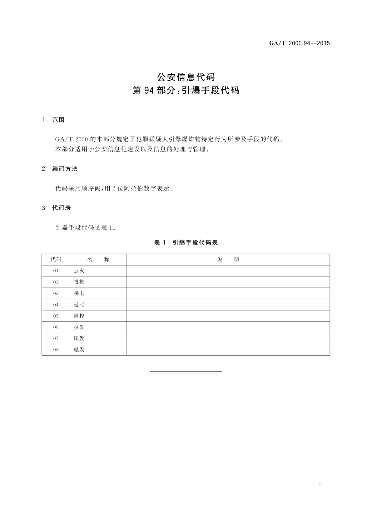 GA/T 2000.94-2015 公安信息代码　第94部分：引爆手段代码