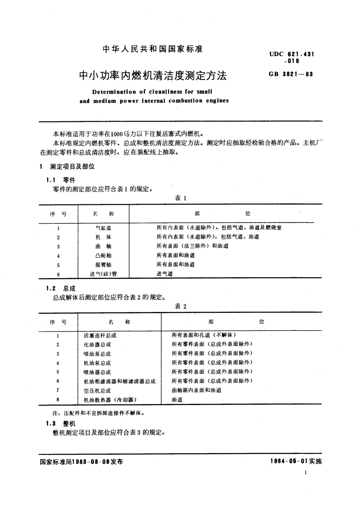 GB/T 3821-1983 中小功率内燃机清洁度测定方法