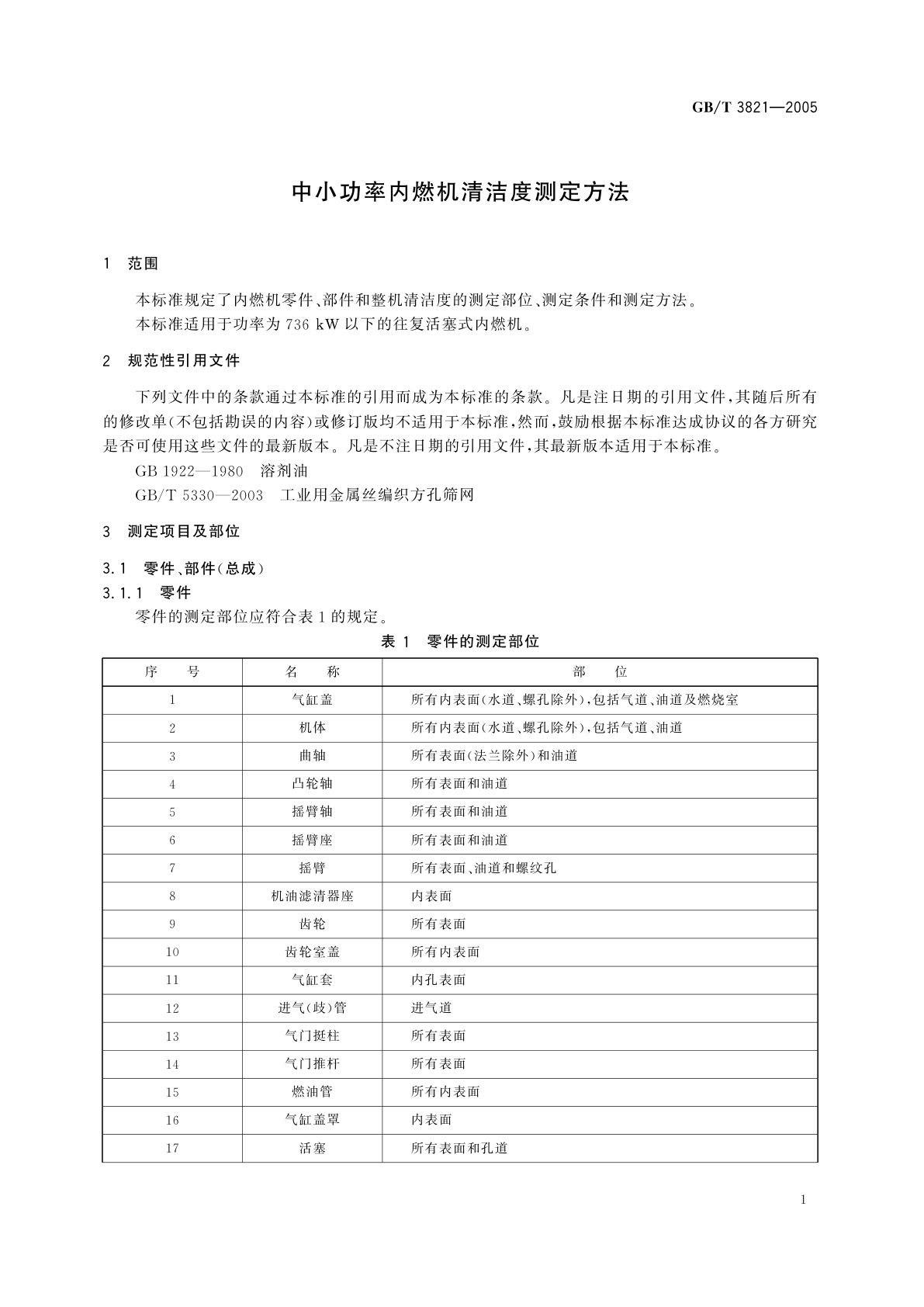 GB/T 3821-2005 中小功率内燃机清洁度测定方法