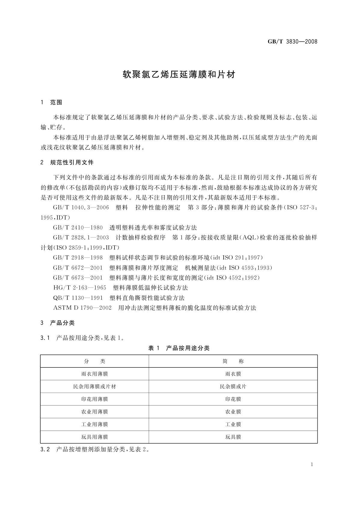 GB/T 3830-2008 软聚氯乙烯压延薄膜和片材