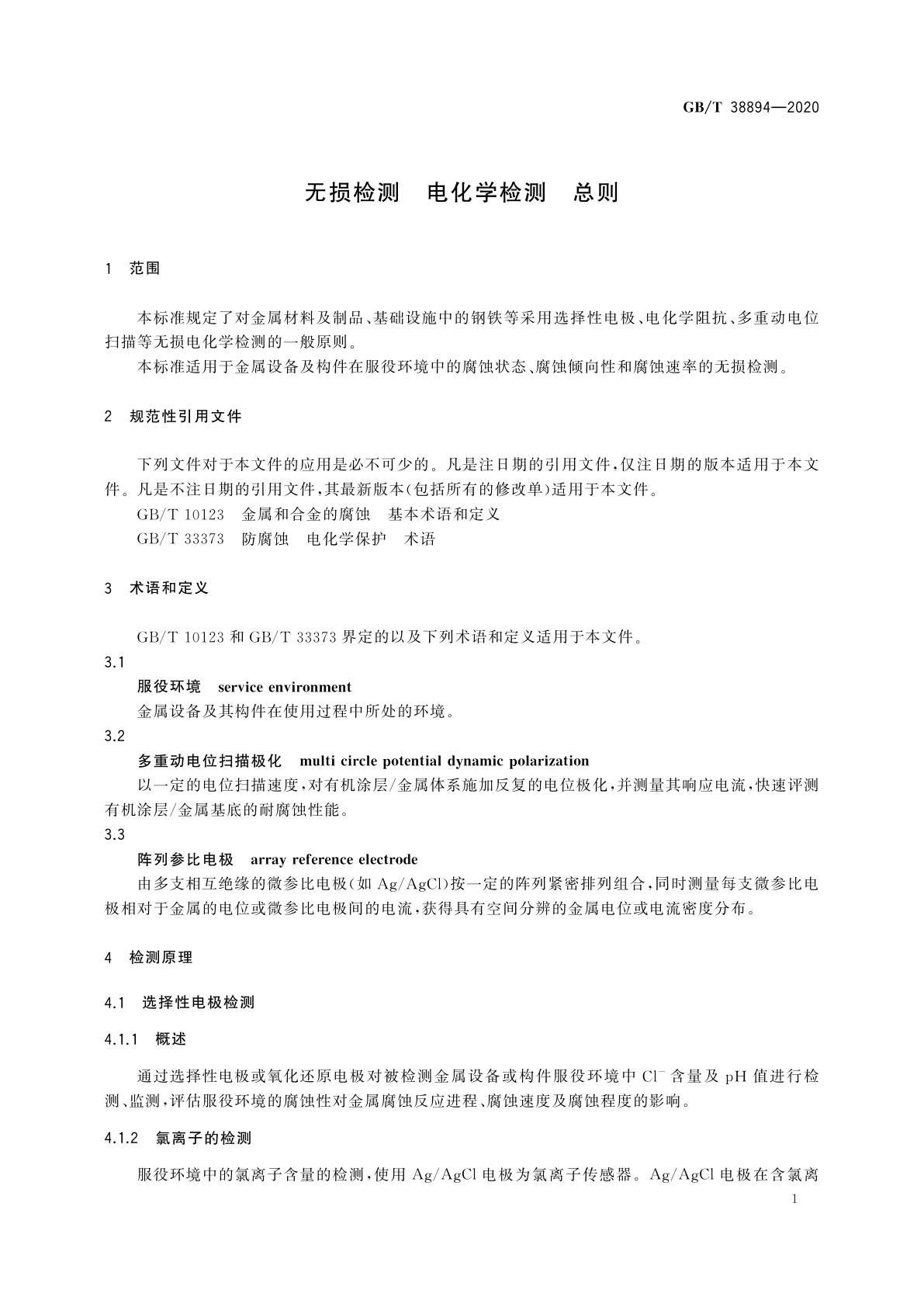 GB/T 38894-2020 无损检测　电化学检测　总则