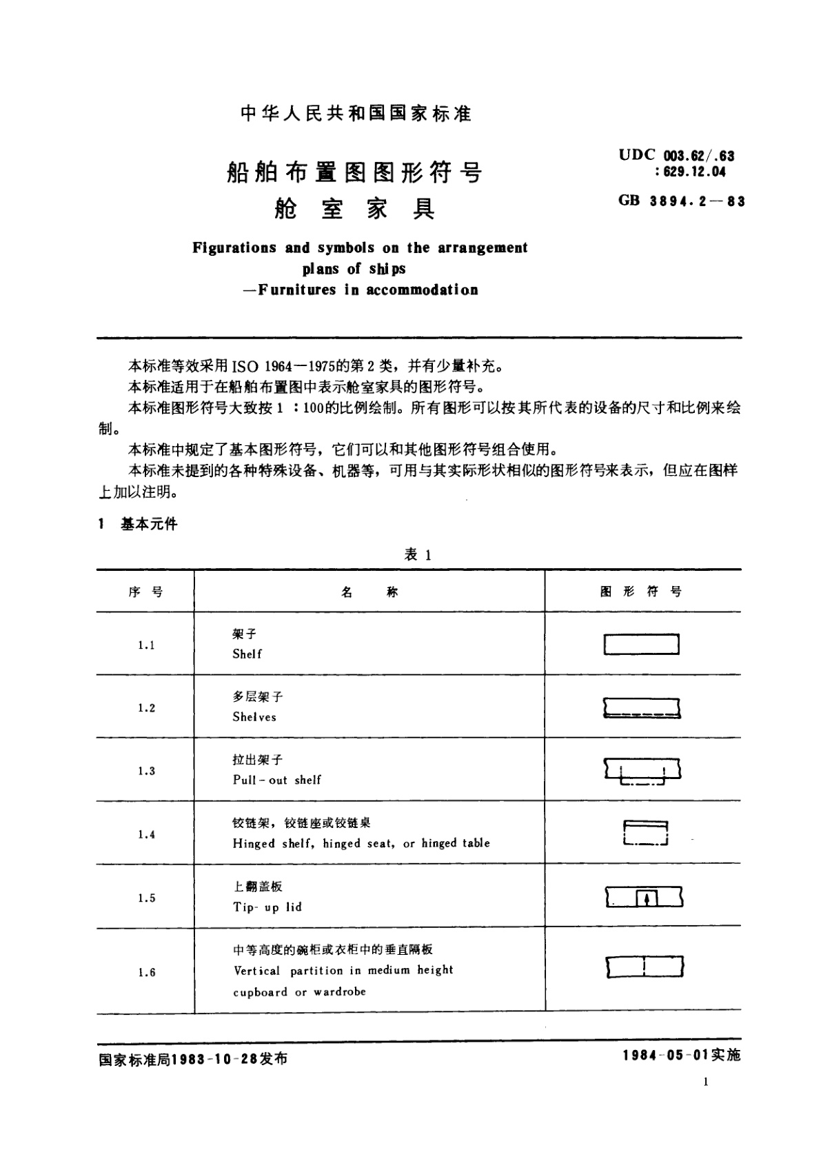 GB/T 3894.2-1983 船舶布置图图形符号　舱室家具