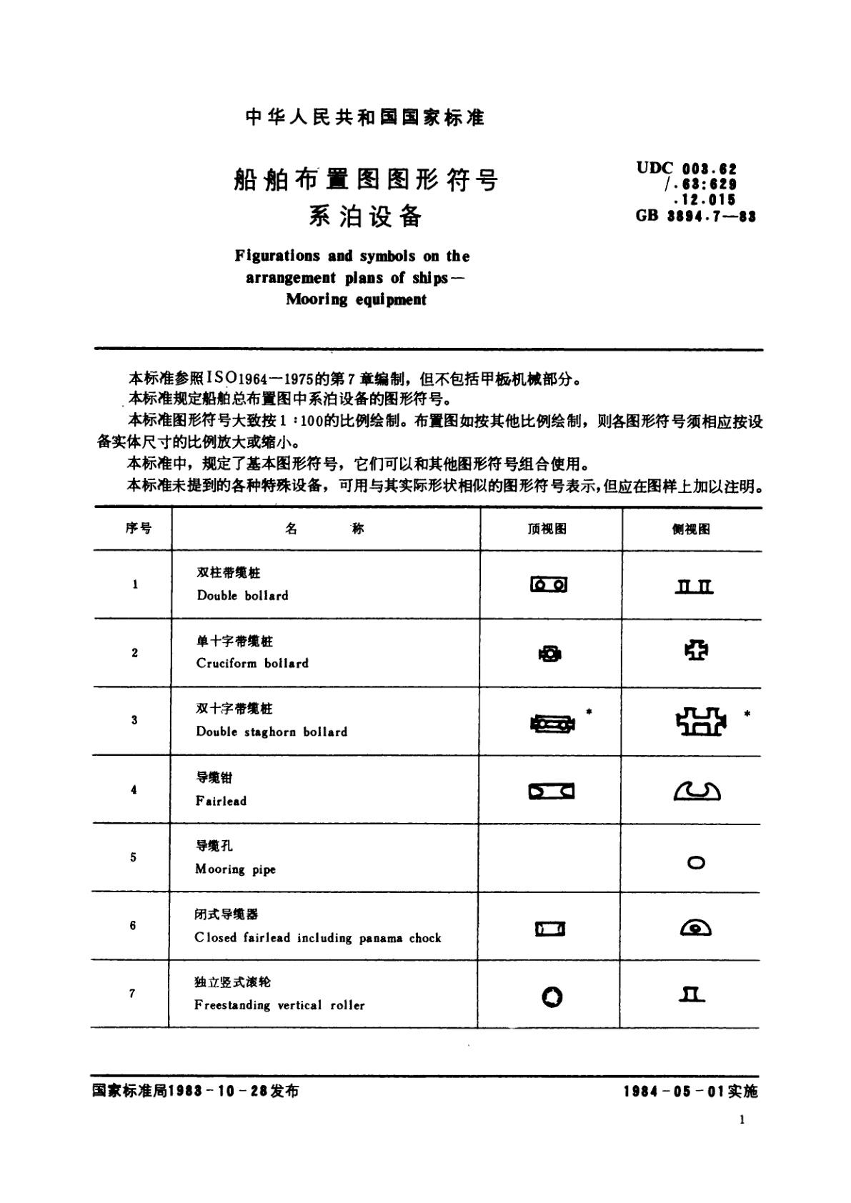 GB/T 3894.7-1983 船舶布置图图形符号　系泊设备