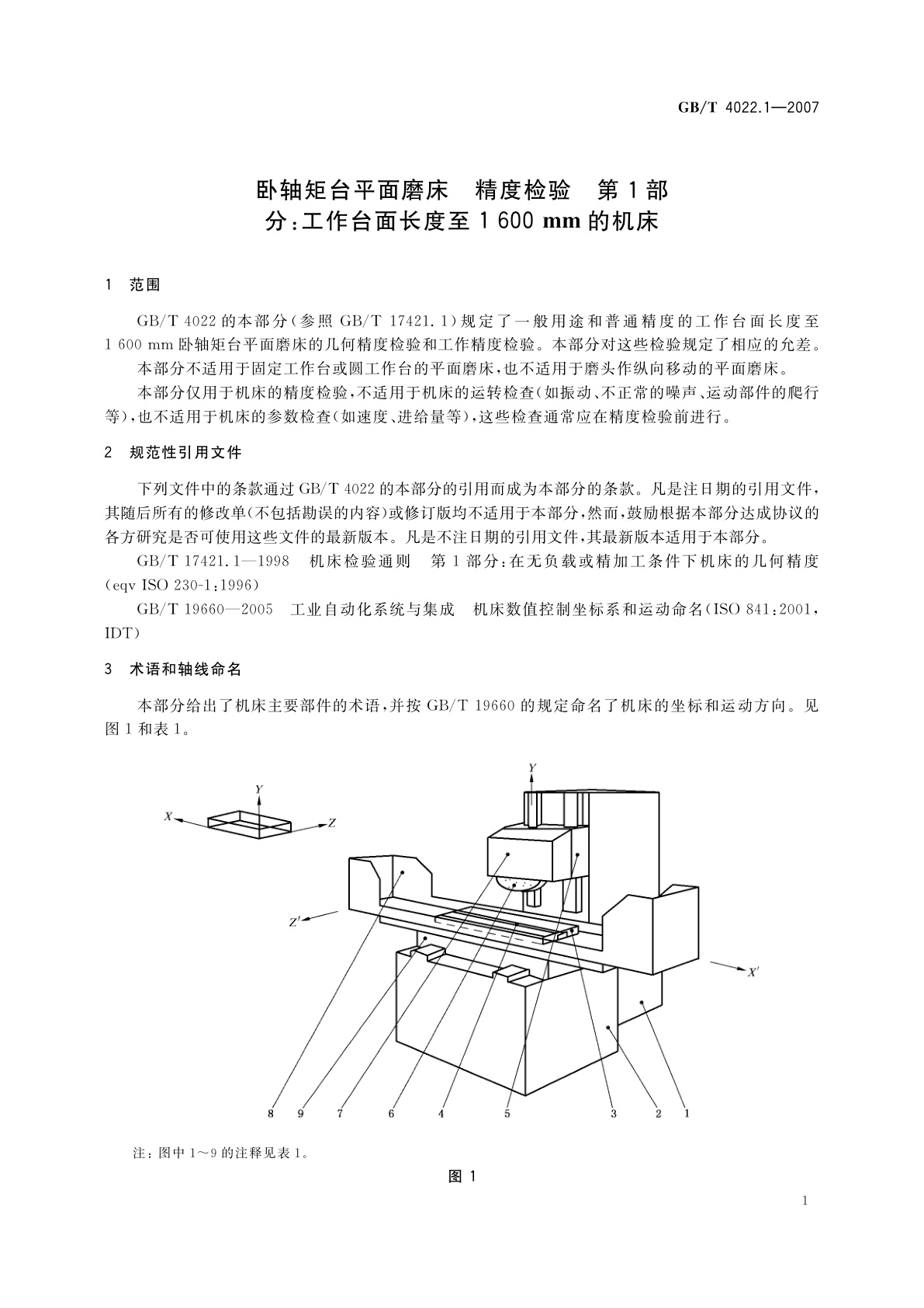 GB/T 4022.1-2007 卧轴矩台平面磨床　精度检验　第1部分：工作台面长度至1　600　mm的机床