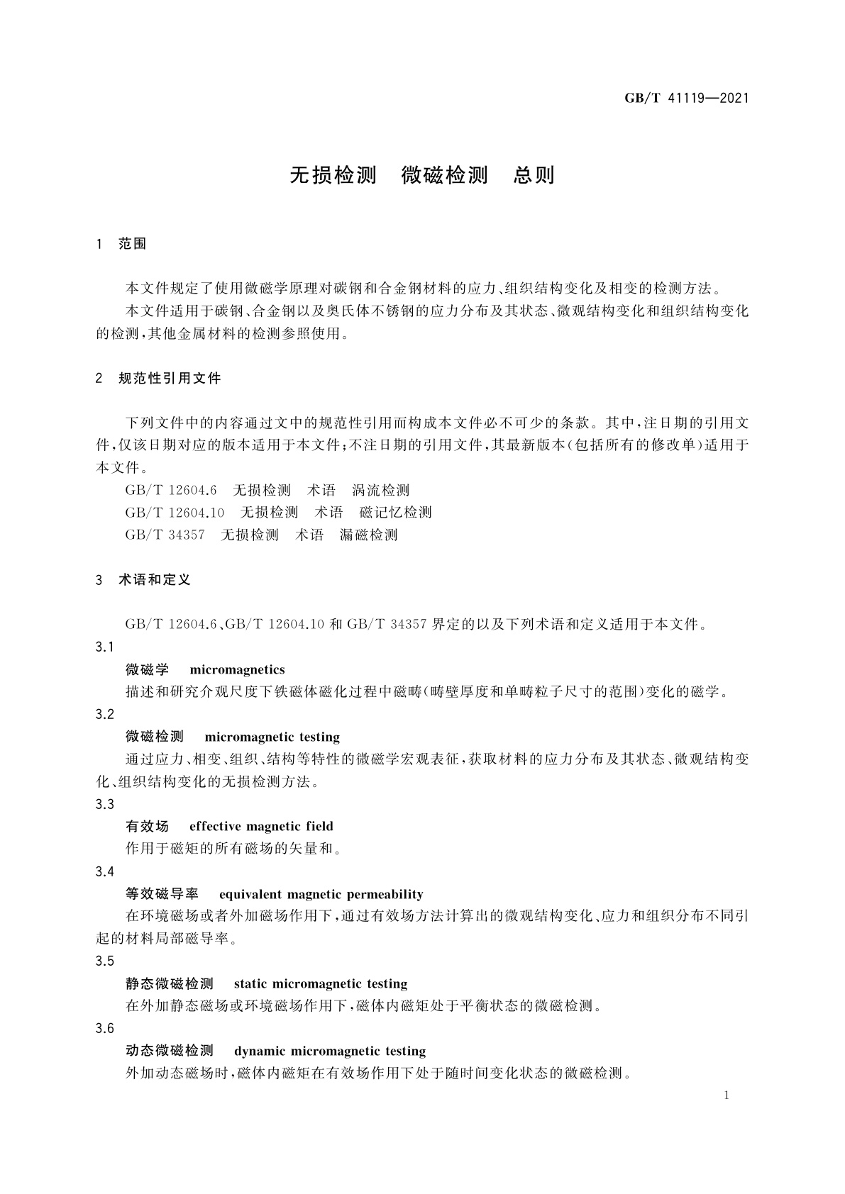 GB/T 41119-2021 无损检测　微磁检测　总则