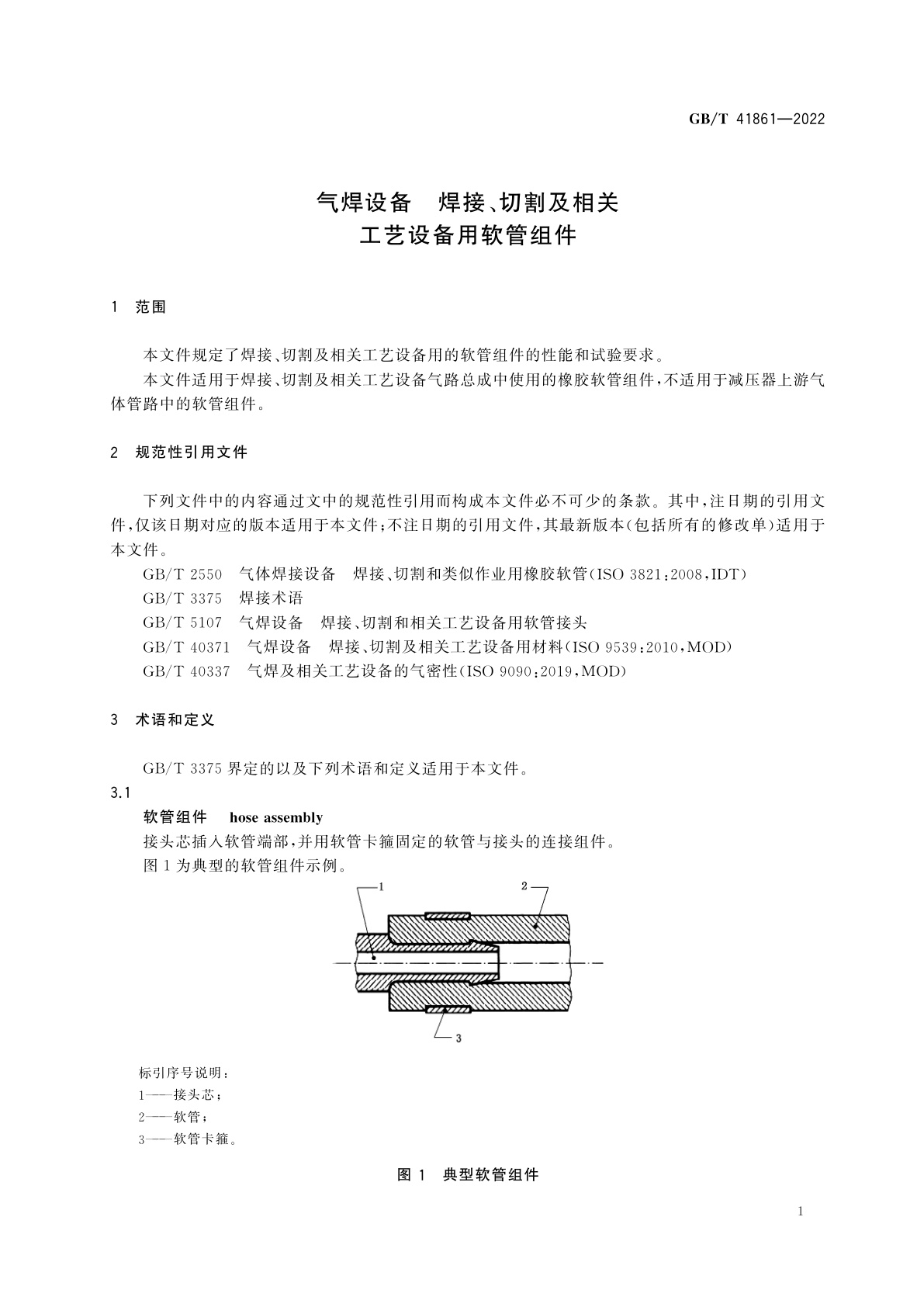 GB/T 41861-2022 气焊设备　焊接、切割及相关工艺设备用软管组件