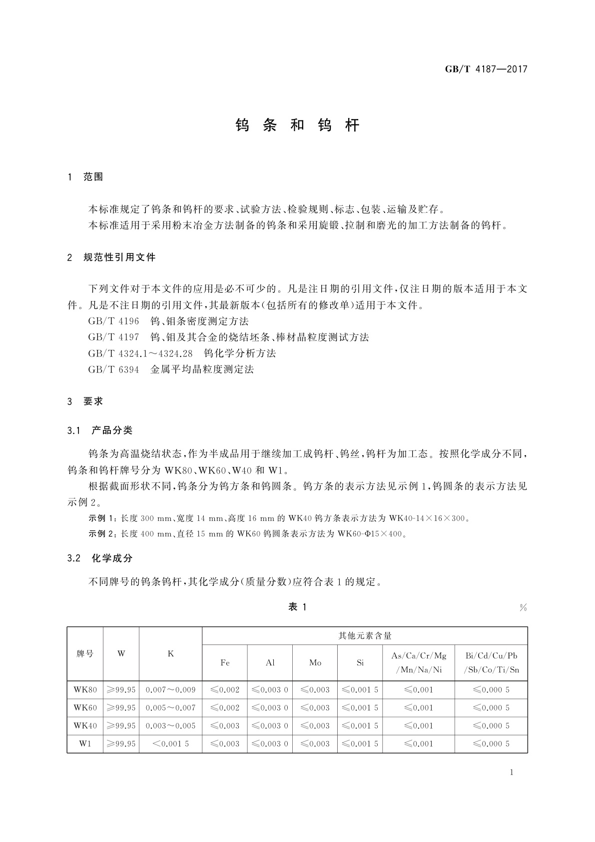 GB/T 4187-2017 钨条和钨杆
