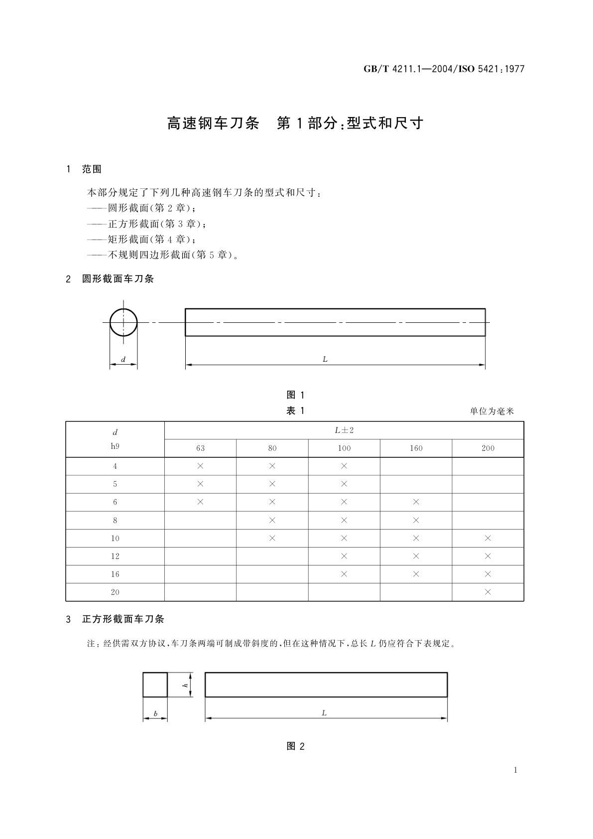 GB/T 4211.1-2004 高速钢车刀条　第1部分：型式和尺寸