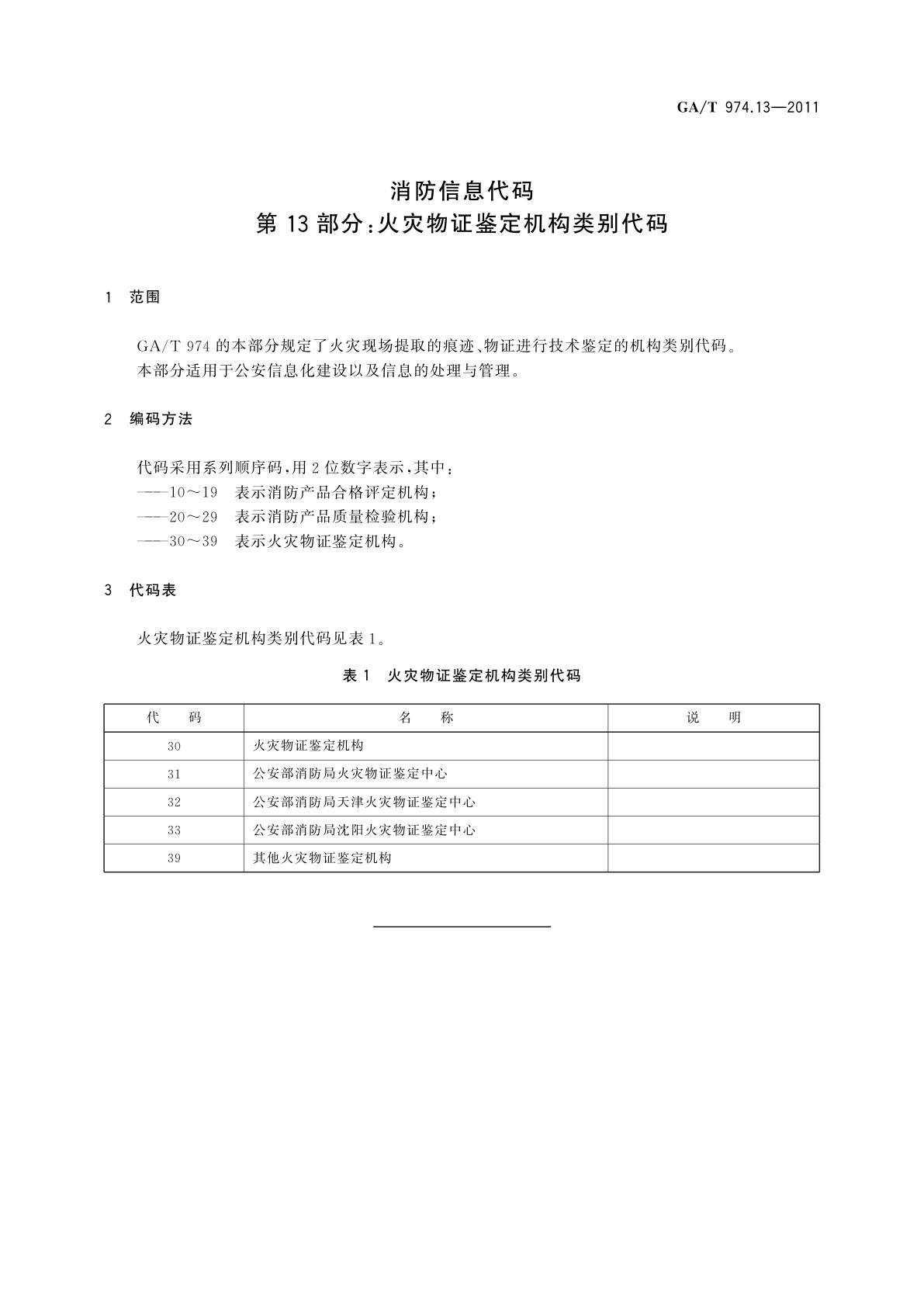 GA/T 974.13-2011 消防信息代码　第13部分：火灾物证鉴定机构类别代码