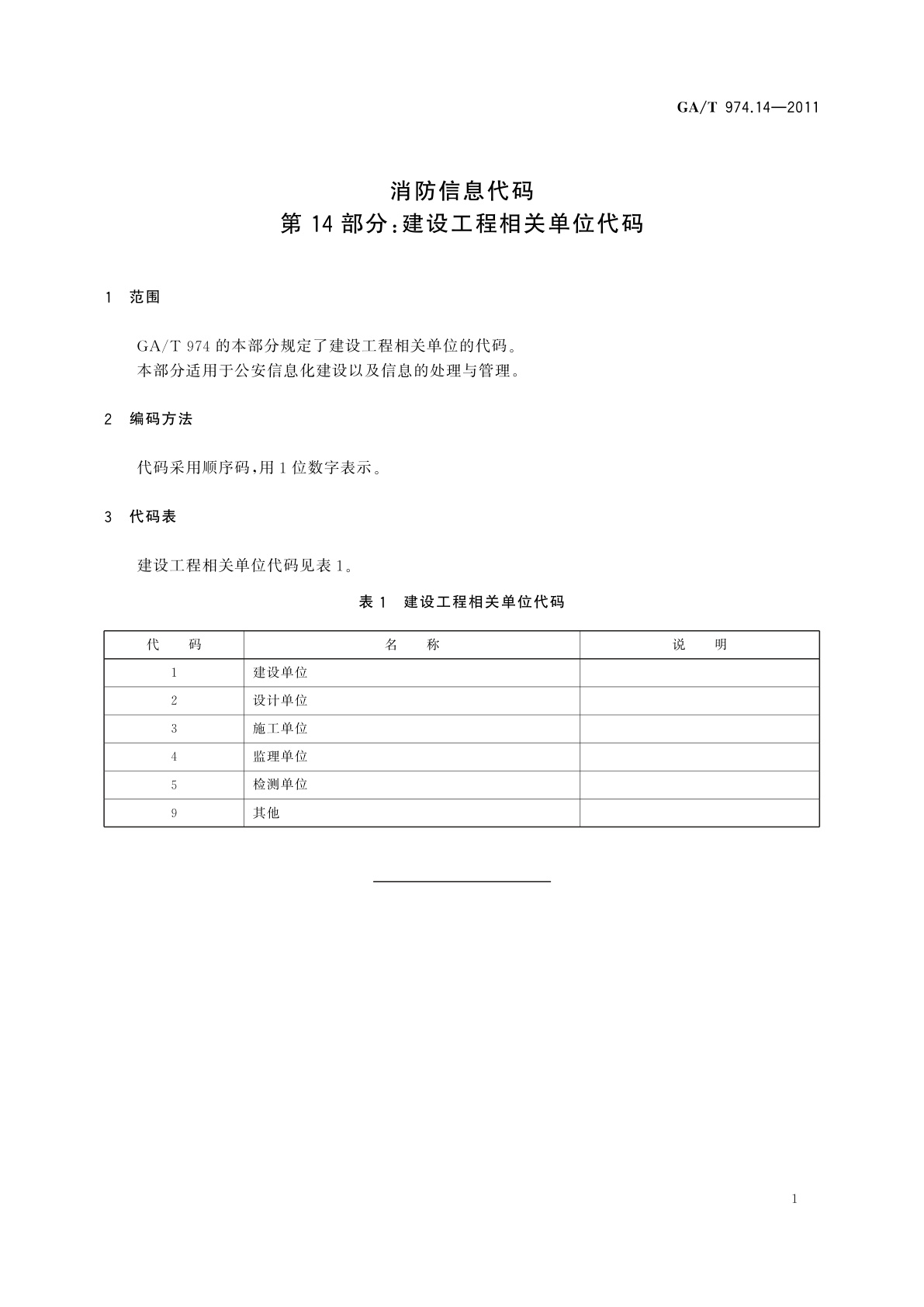 GA/T 974.14-2011 消防信息代码　第14部分：建设工程相关单位代码