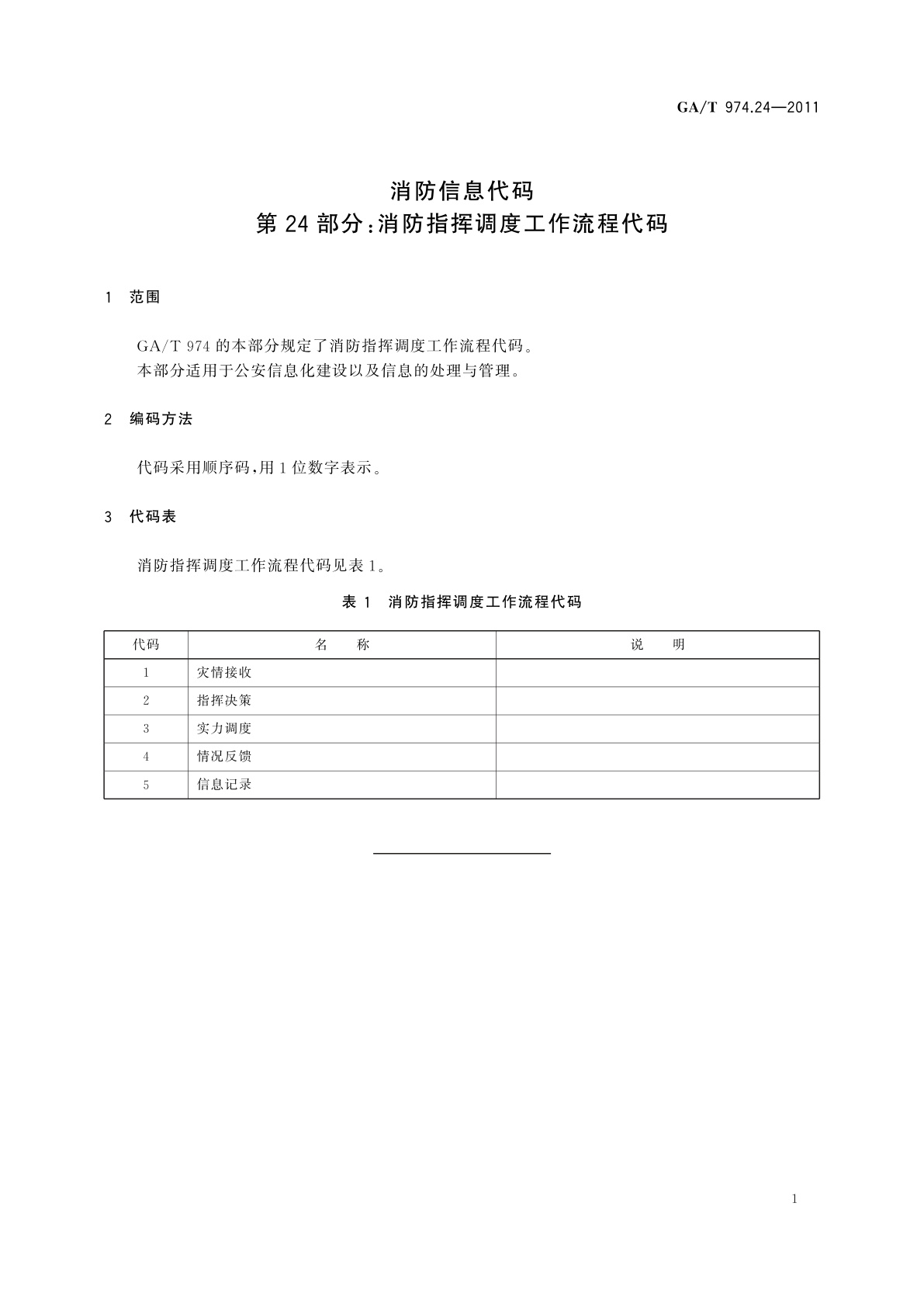 GA/T 974.24-2011 消防信息代码　第24部分：消防指挥调度工作流程代码
