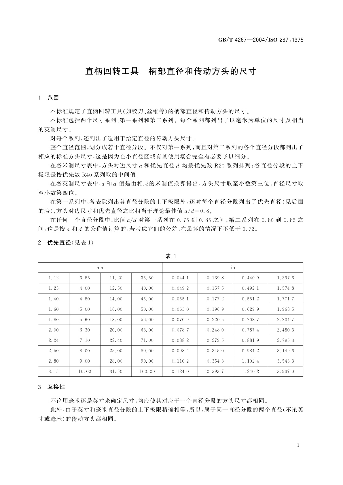 GB/T 4267-2004 直柄回转工具　柄部直径和传动方头的尺寸