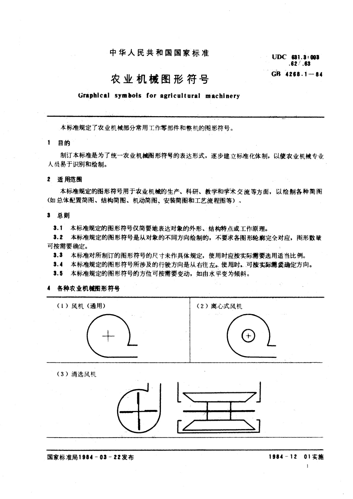 GB/T 4268.1-1984 农业机械图形符号