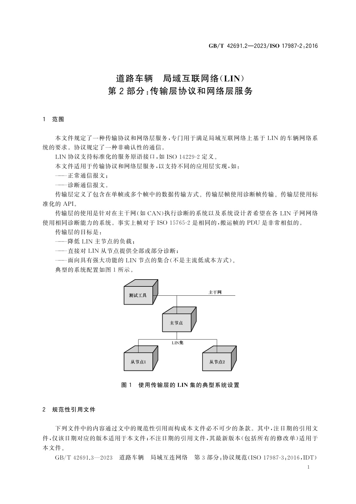 GB/T 42691.2-2023 道路车辆　局域互联网络(LIN)　第2部分：传输层协议和网络层服务