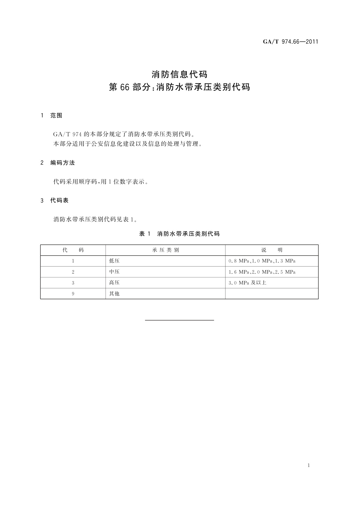 GA/T 974.66-2011 消防信息代码　第66部分：消防水带承压类别代码