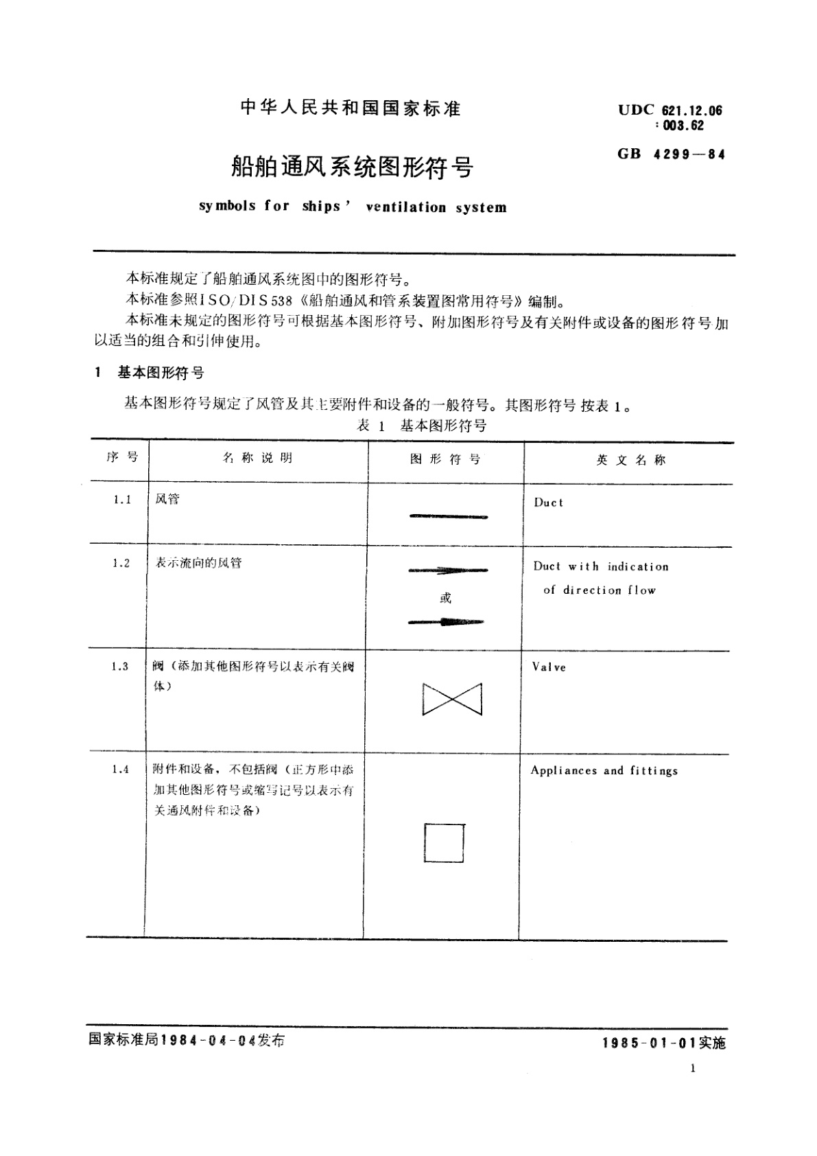 GB/T 4299-1984 船舶通风系统图形符号
