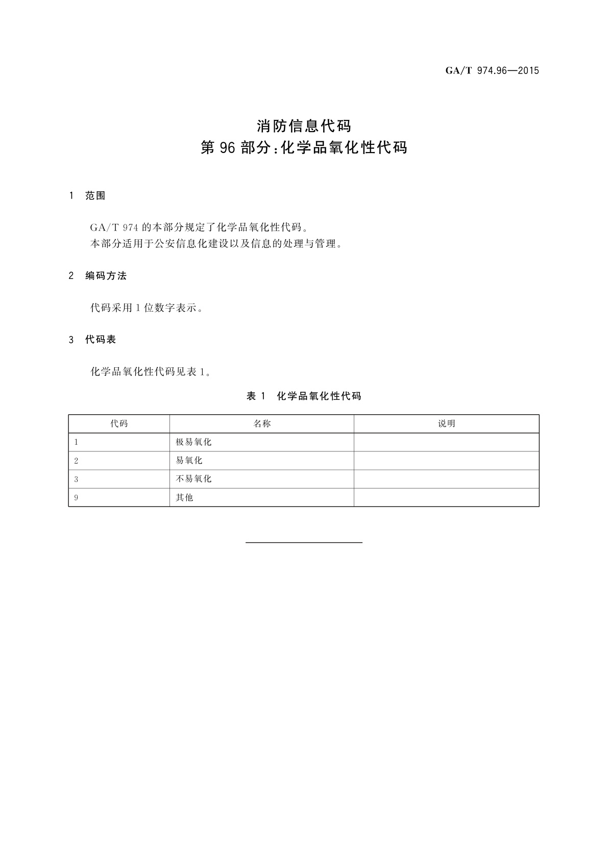 GA/T 974.96-2015 消防信息代码　第96部分：化学品氧化性代码