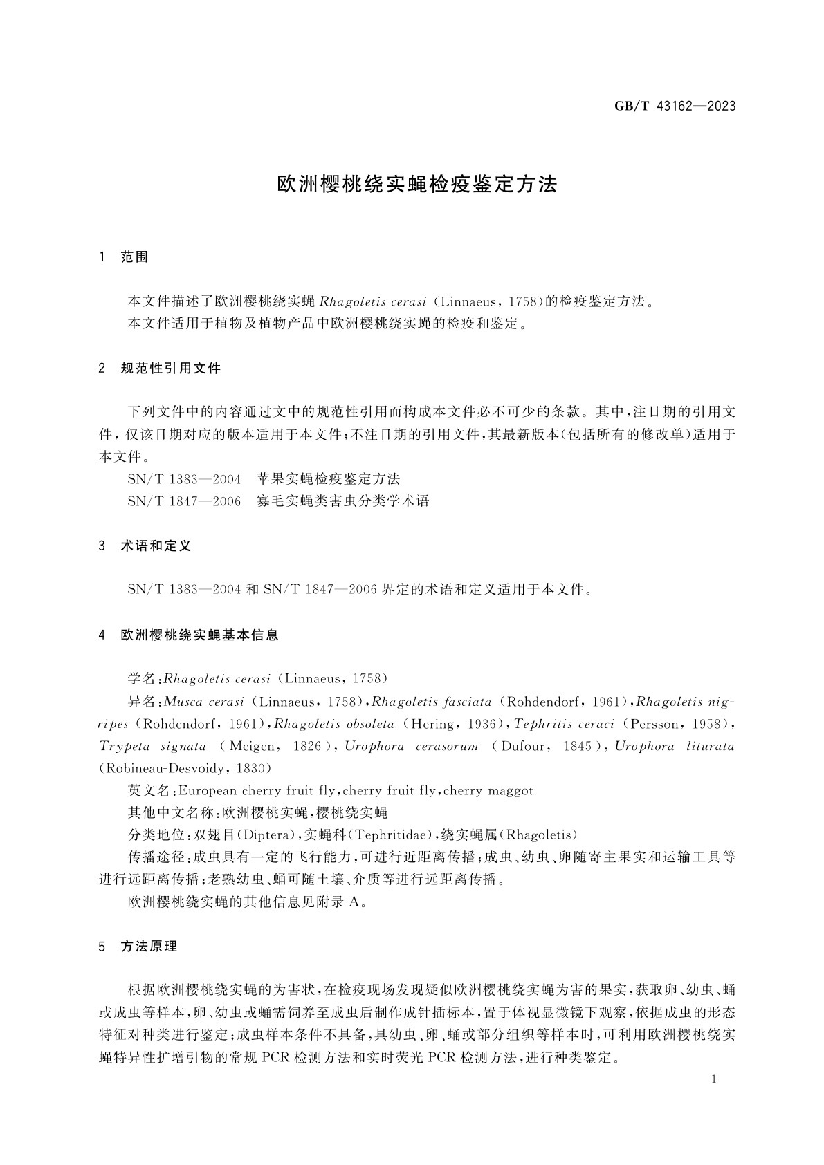 GB/T 43162-2023 欧洲樱桃绕实蝇检疫鉴定方法