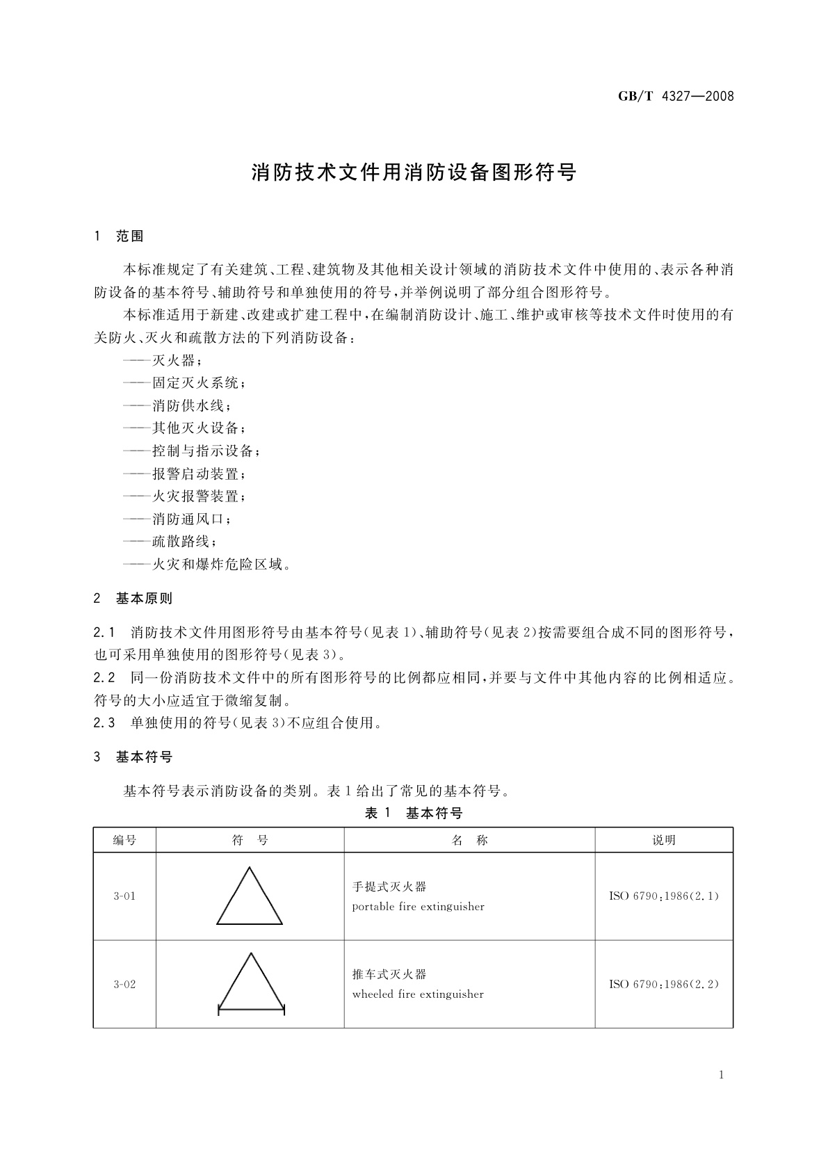 GB/T 4327-2008 消防技术文件用消防设备图形符号