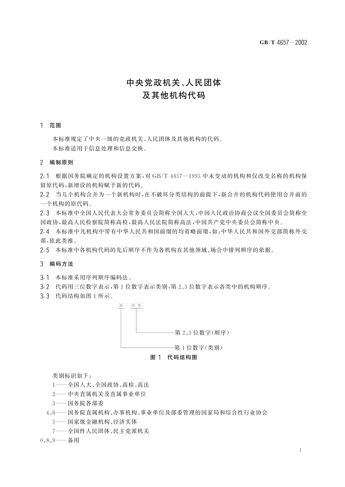 GB/T 4657-2002 中央党政机关、人民团体及其他机构代码