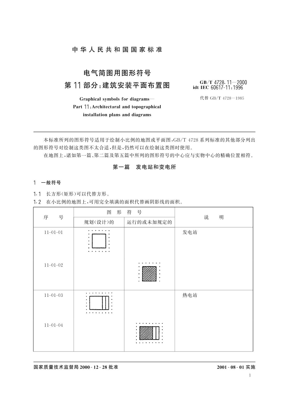 GB/T 4728.11-2000 电气简图用图形符号　第11部分　建筑安装平面布置图