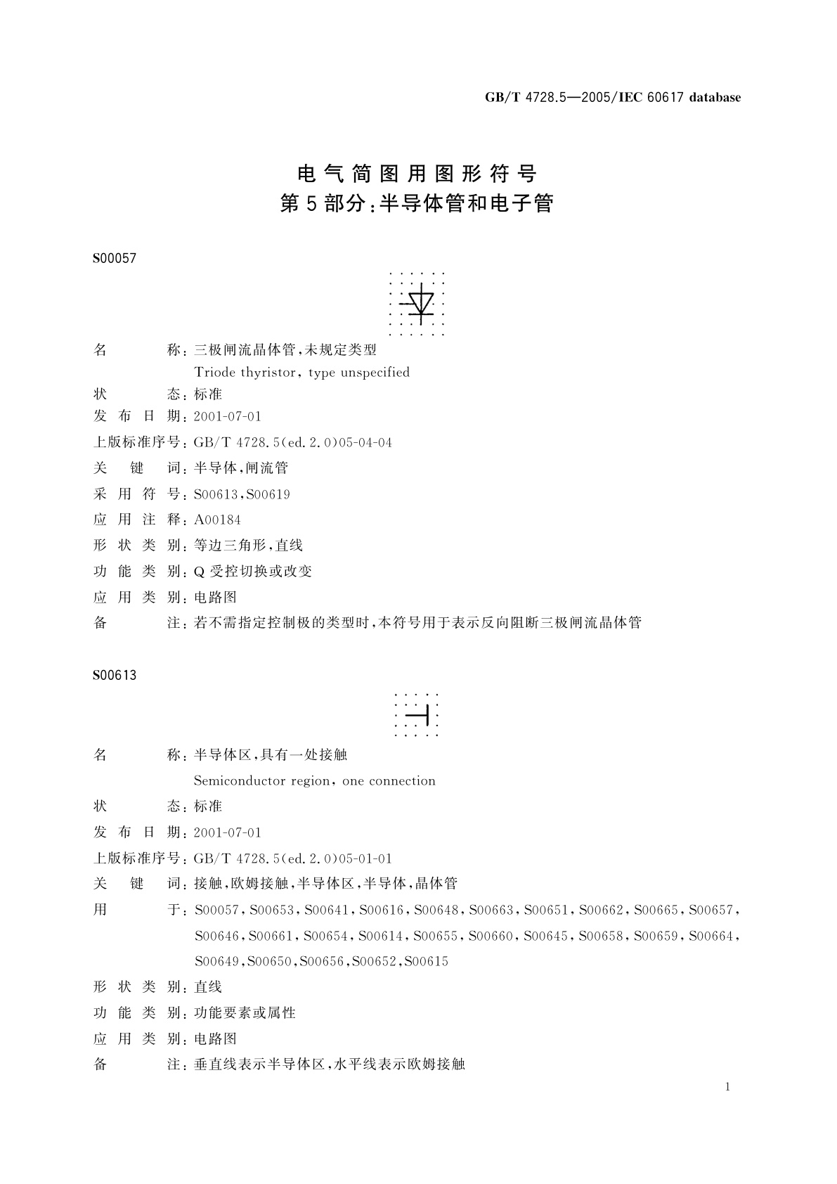 GB/T 4728.5-2005 电气简图用图形符号　第5部分：半导体管和电子管