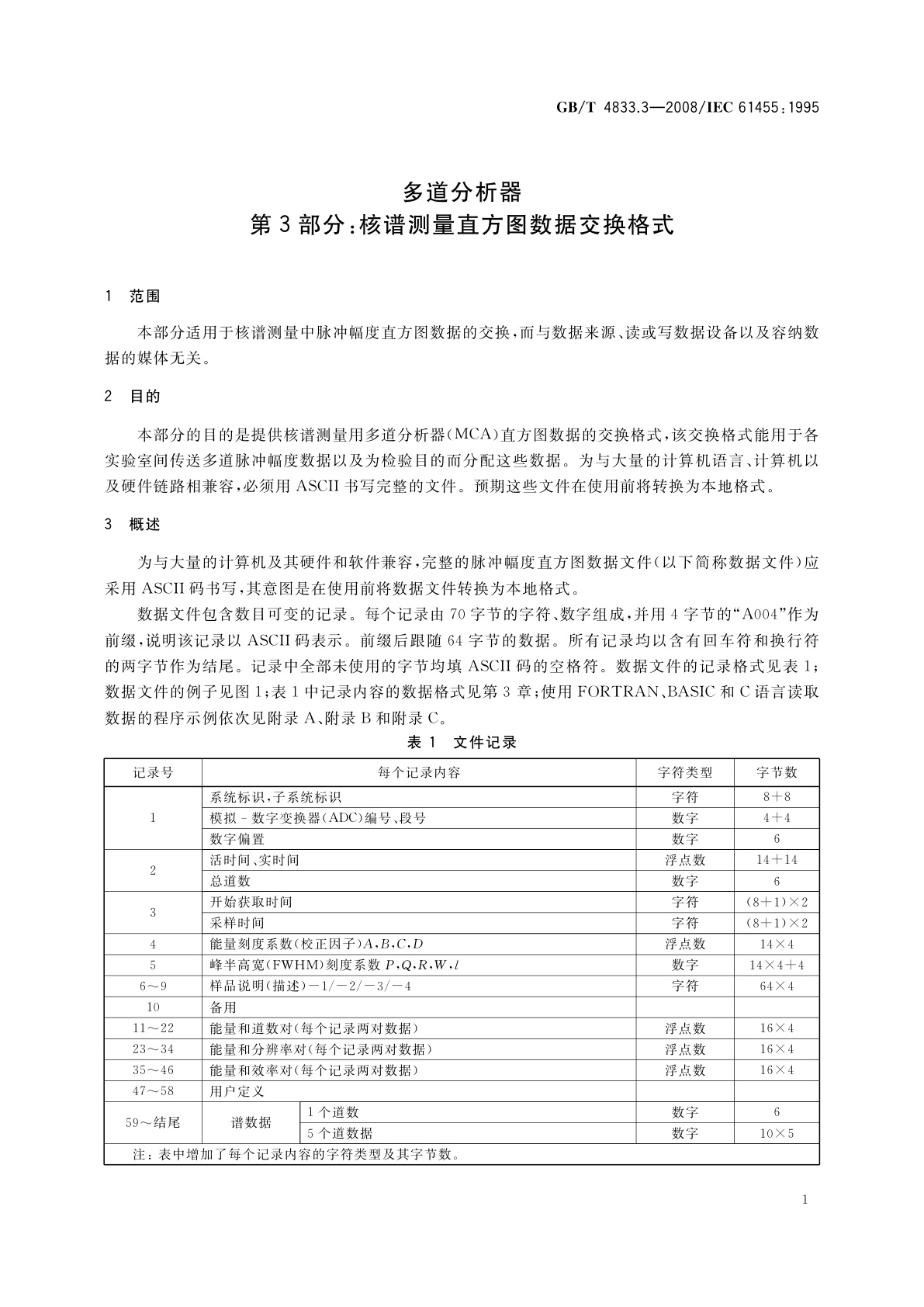 GB/T 4833.3-2008 多道分析器　第3部分：核谱测量直方图数据交换格式