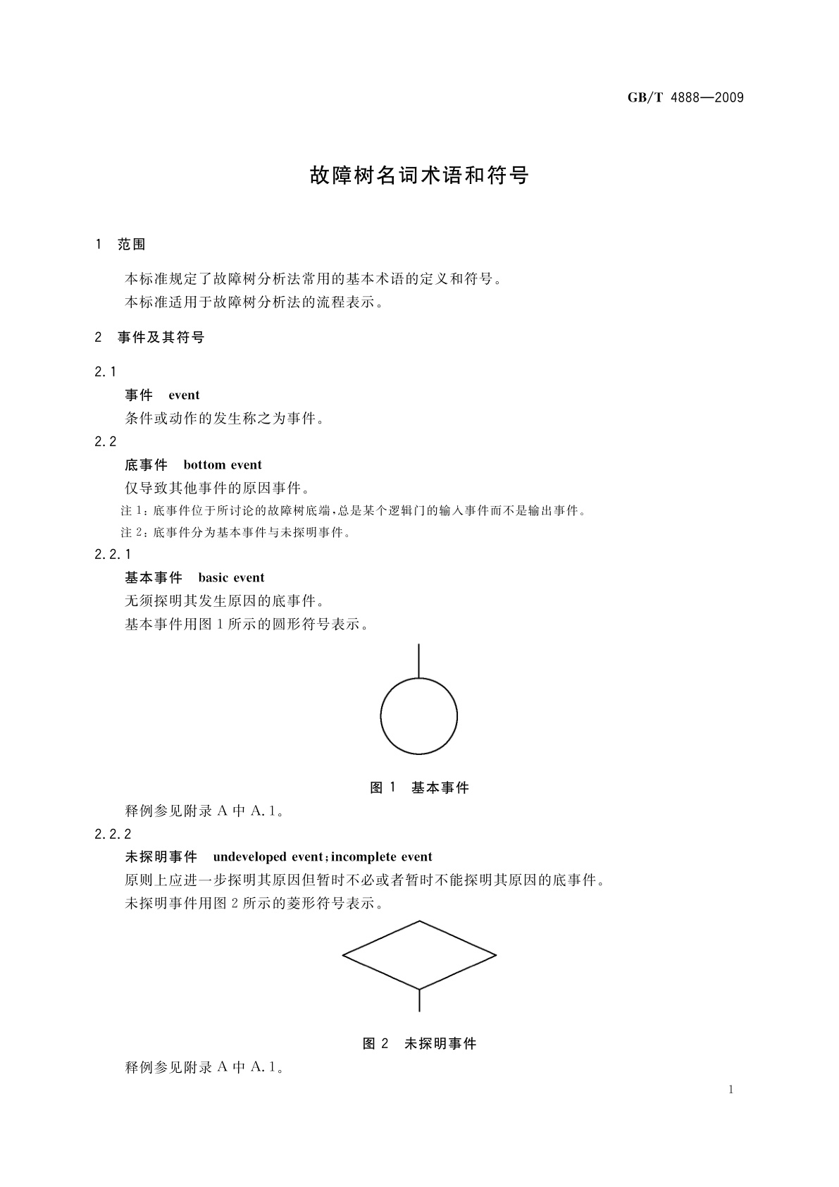 GB/T 4888-2009 故障树名词术语和符号