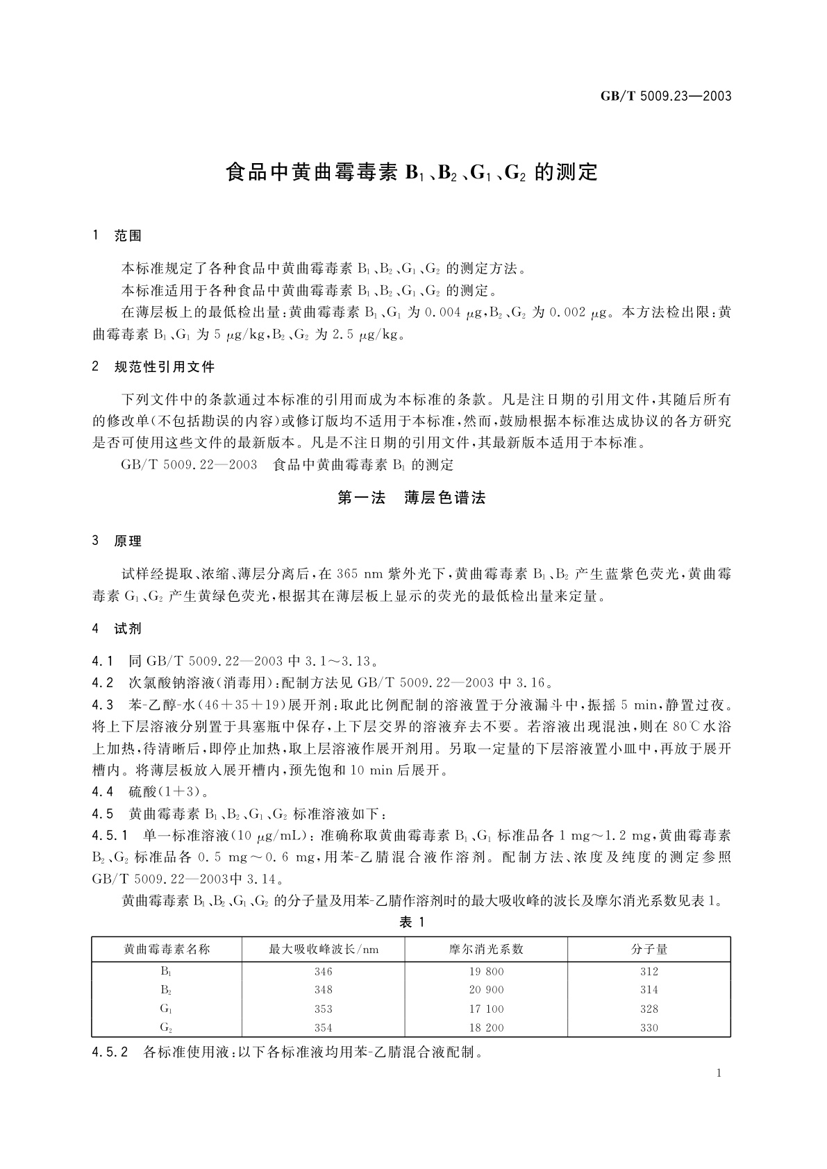 GB/T 5009.23-2003 食品中黄曲霉毒素B1、B2、G1、G2的测定