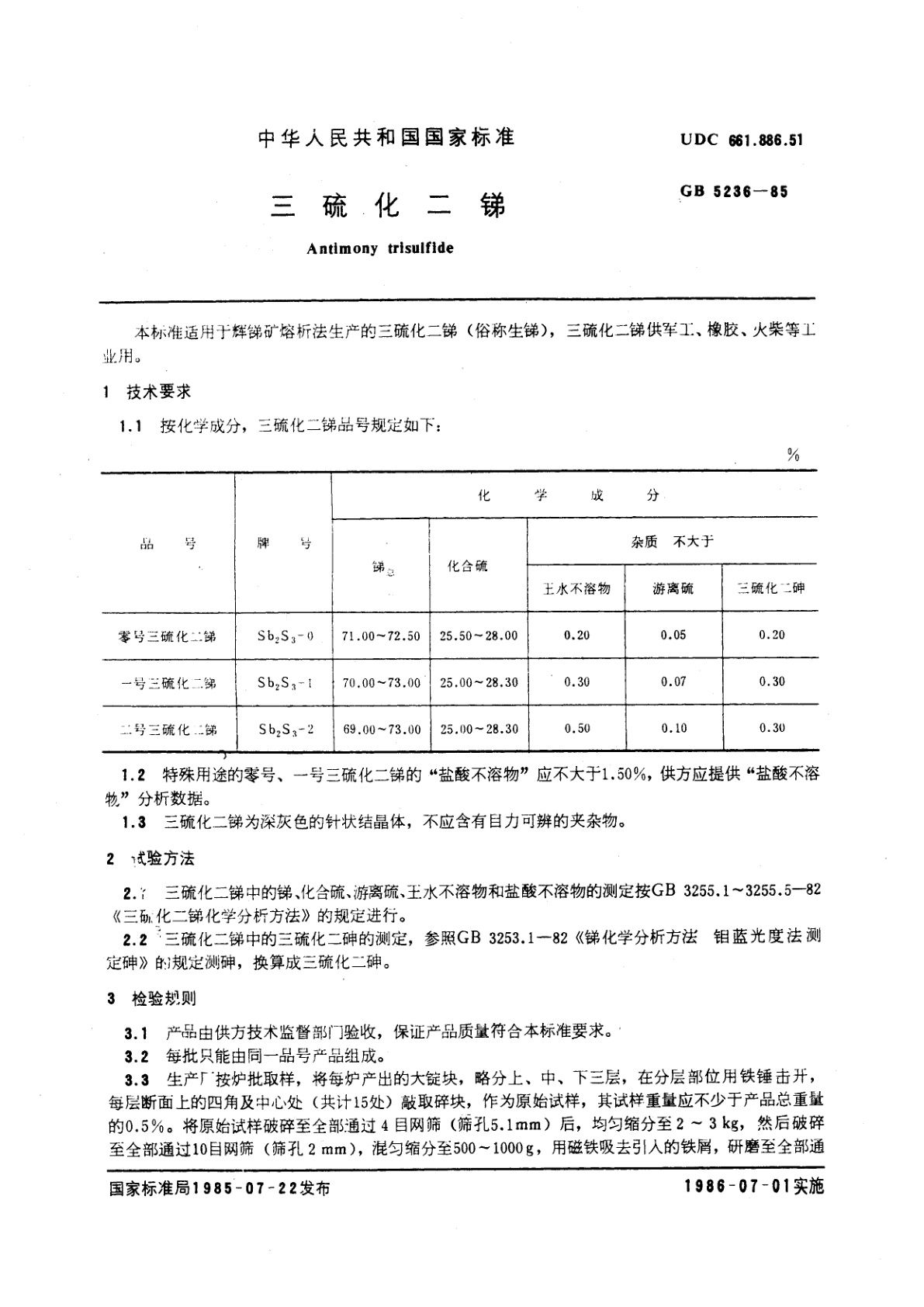 GB/T 5236-1985 三硫化二锑