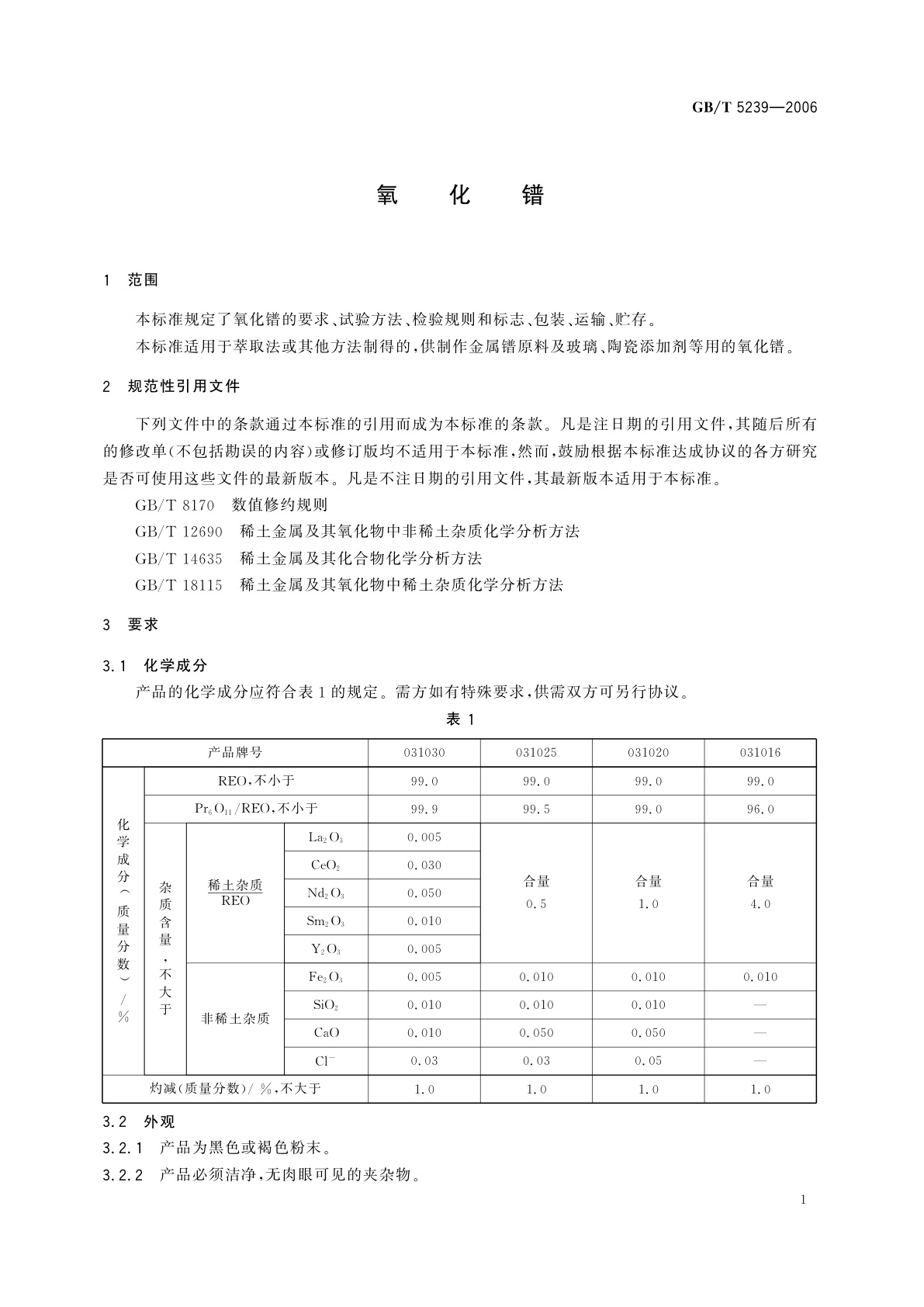 GB/T 5239-2006 氧化镨