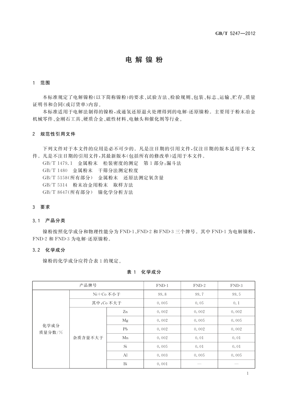 GB/T 5247-2012 电解镍粉