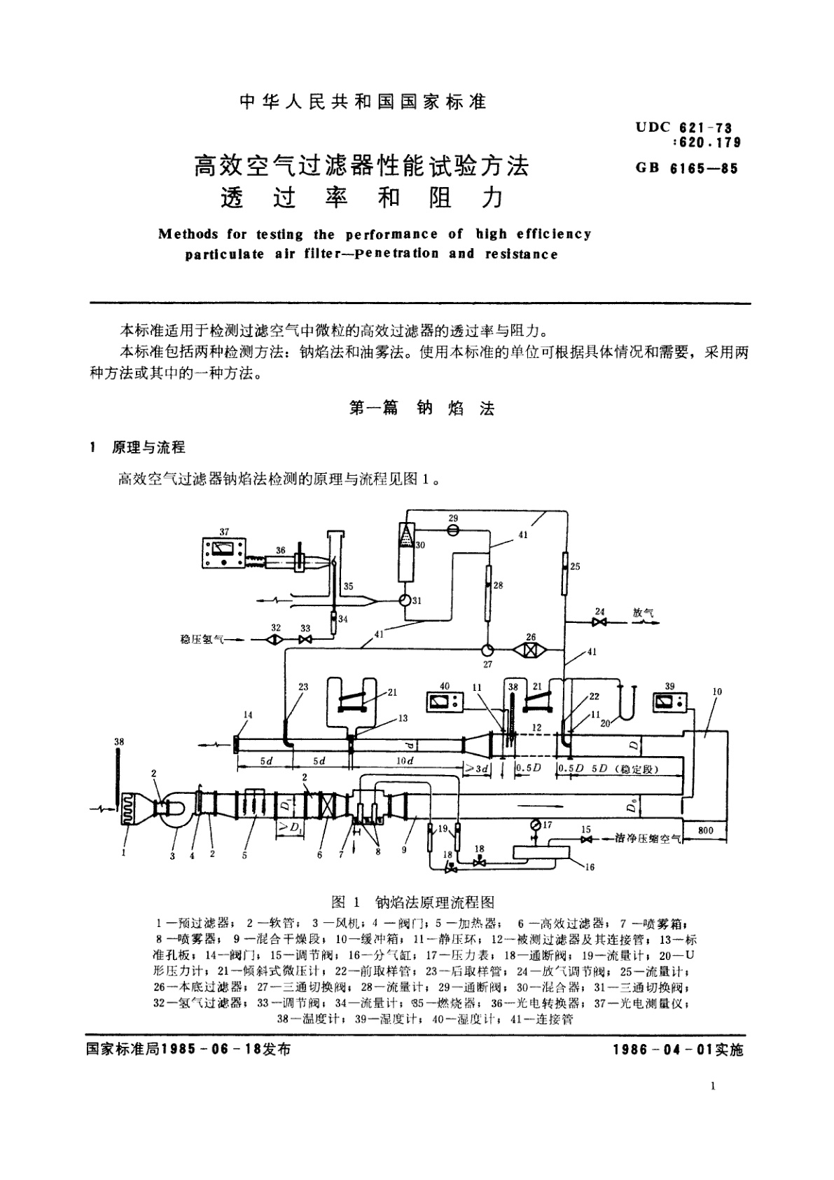 GB/T 6165-1985 高效空气过滤器性能试验方法　透过率和阻力