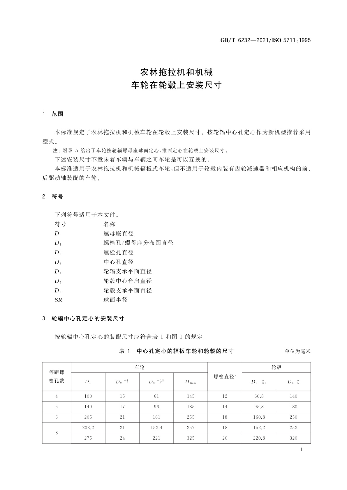 GB/T 6232-2021 农林拖拉机和机械　车轮在轮毂上安装尺寸