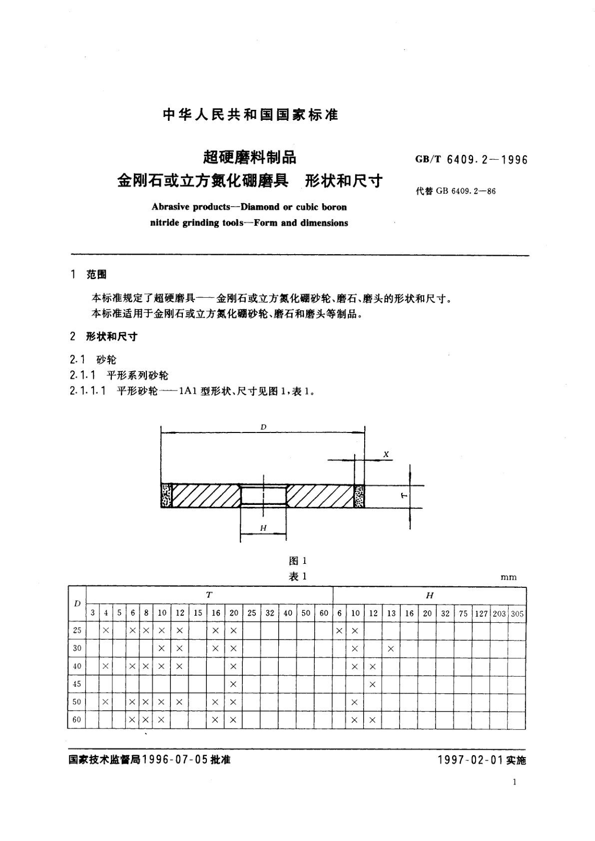 GB/T 6409.2-1996 超硬磨料制品　金刚石或立方氮化硼磨具　形状和尺寸