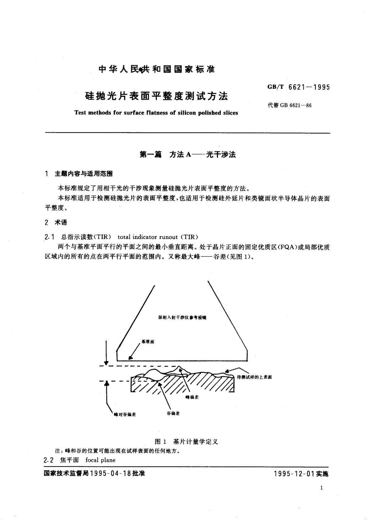 GB/T 6621-1995 硅抛光片表面平整度测试方法