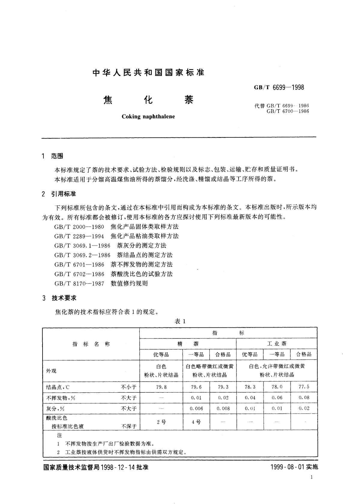 GB/T 6699-1998 焦化萘