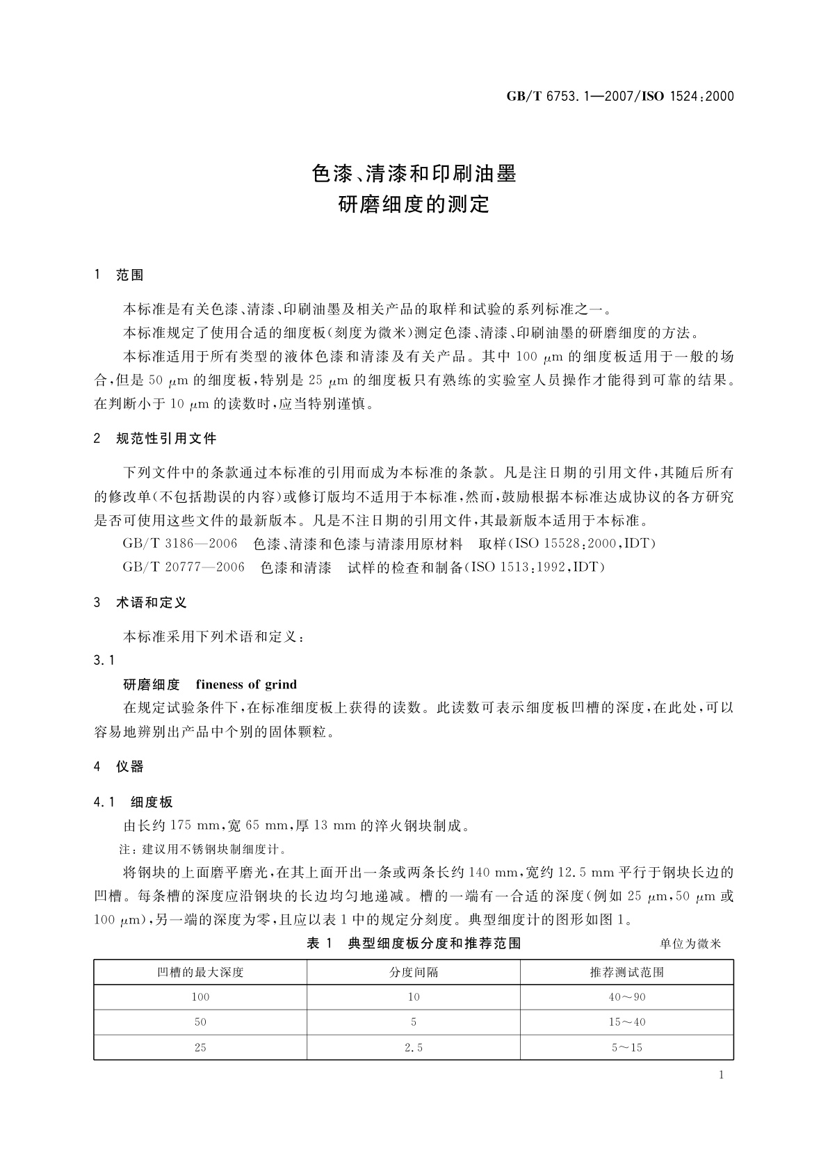 GB/T 6753.1-2007 色漆、清漆和印刷油墨　研磨细度的测定