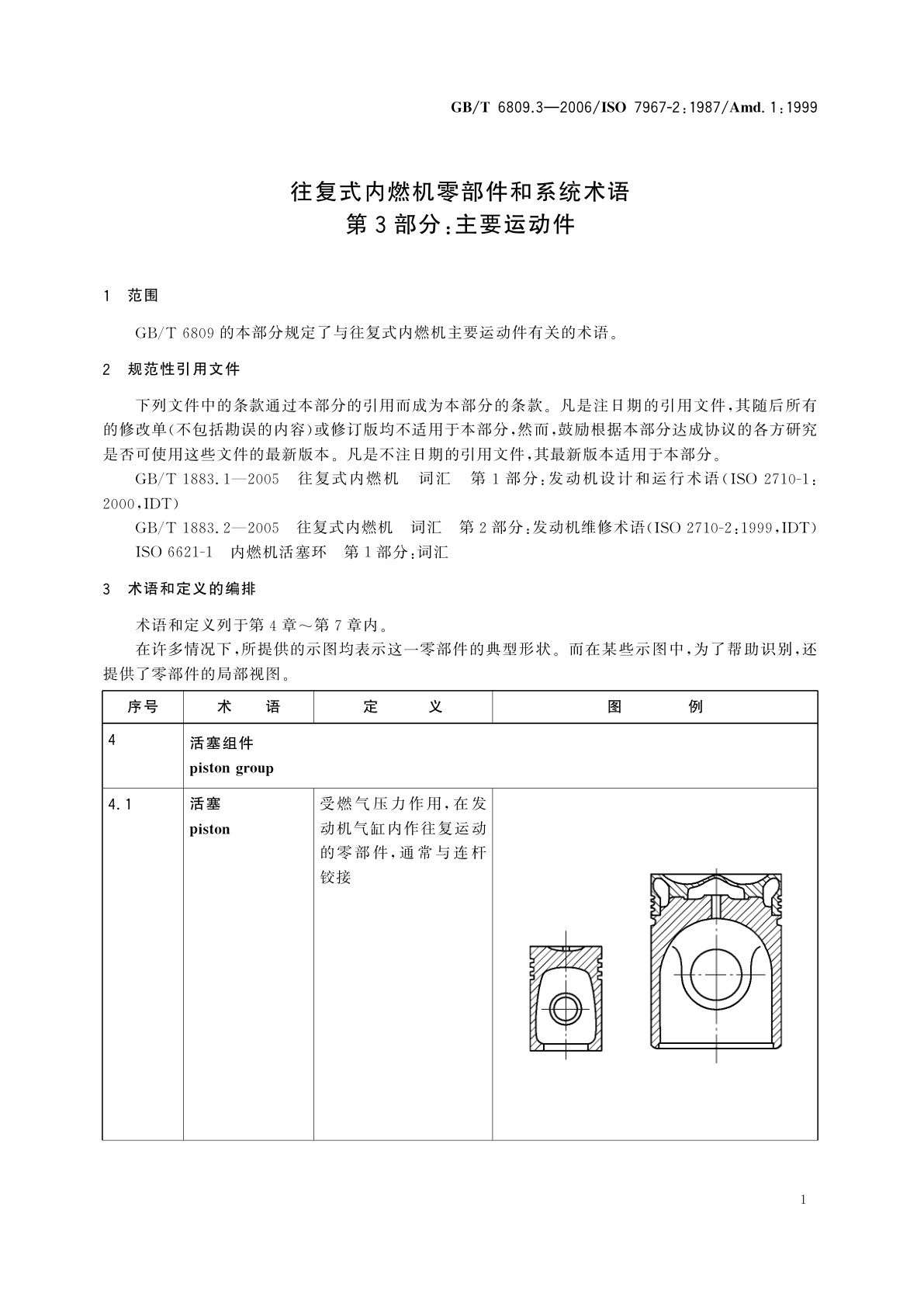 GB/T 6809.3-2006 往复式内燃机零部件和系统术语　第3部分：主要运动件