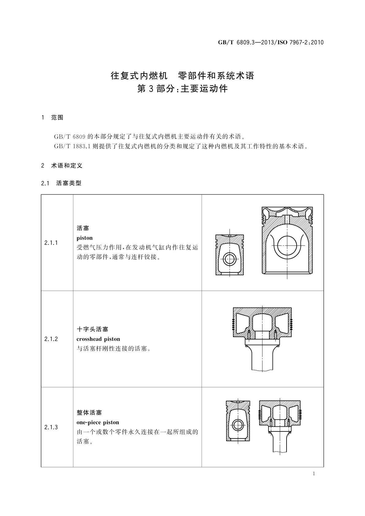 GB/T 6809.3-2013 往复式内燃机　零部件和系统术语　第3部分：主要运动件