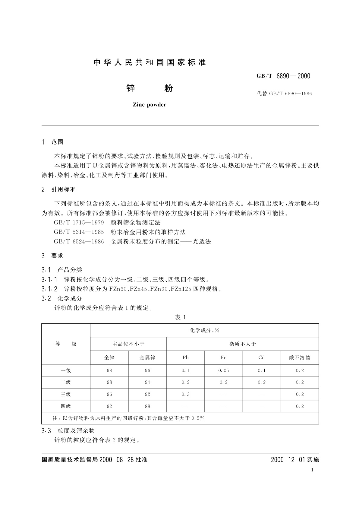 GB/T 6890-2000 锌粉