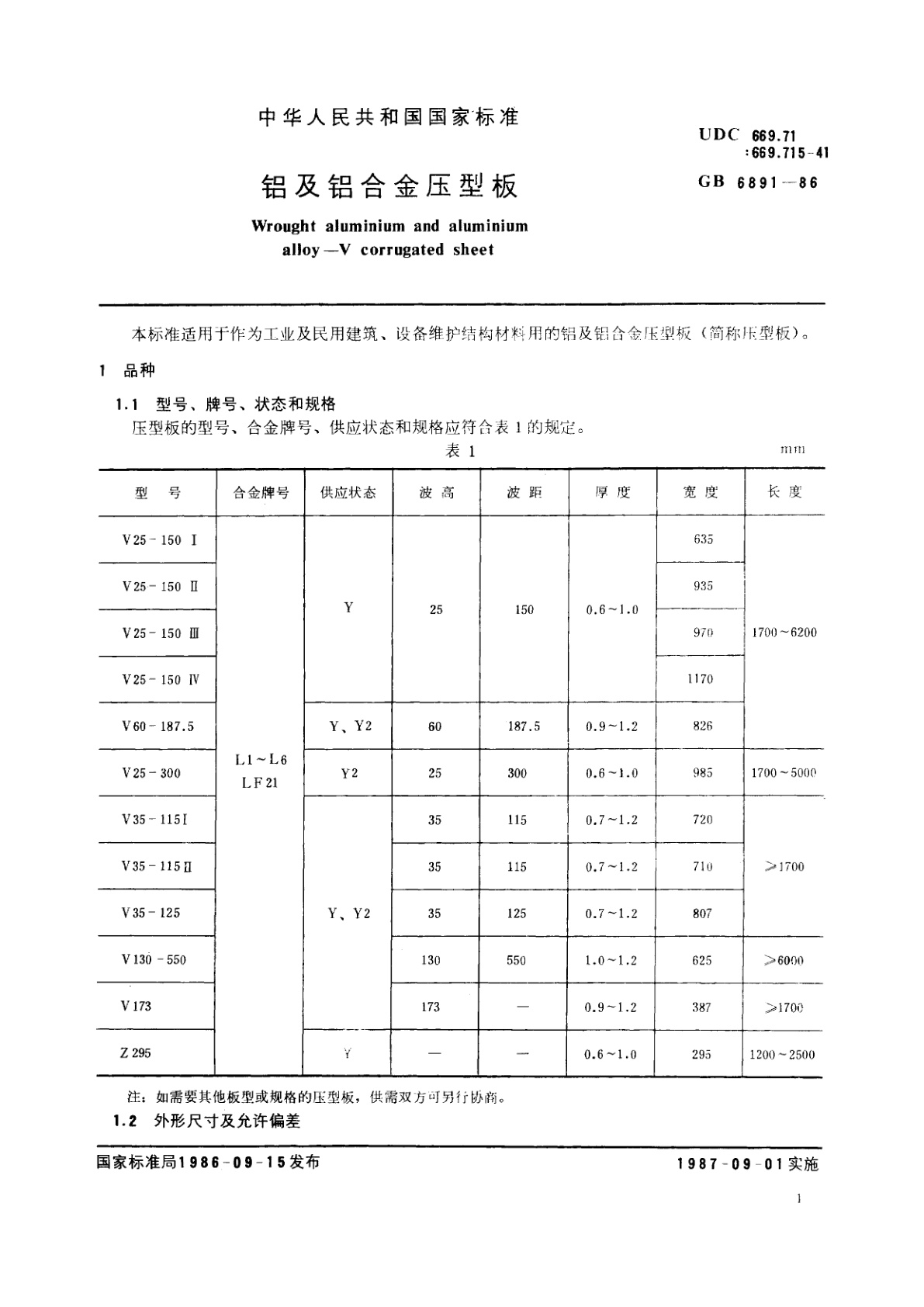 GB/T 6891-1986 铝及铝合金压型板