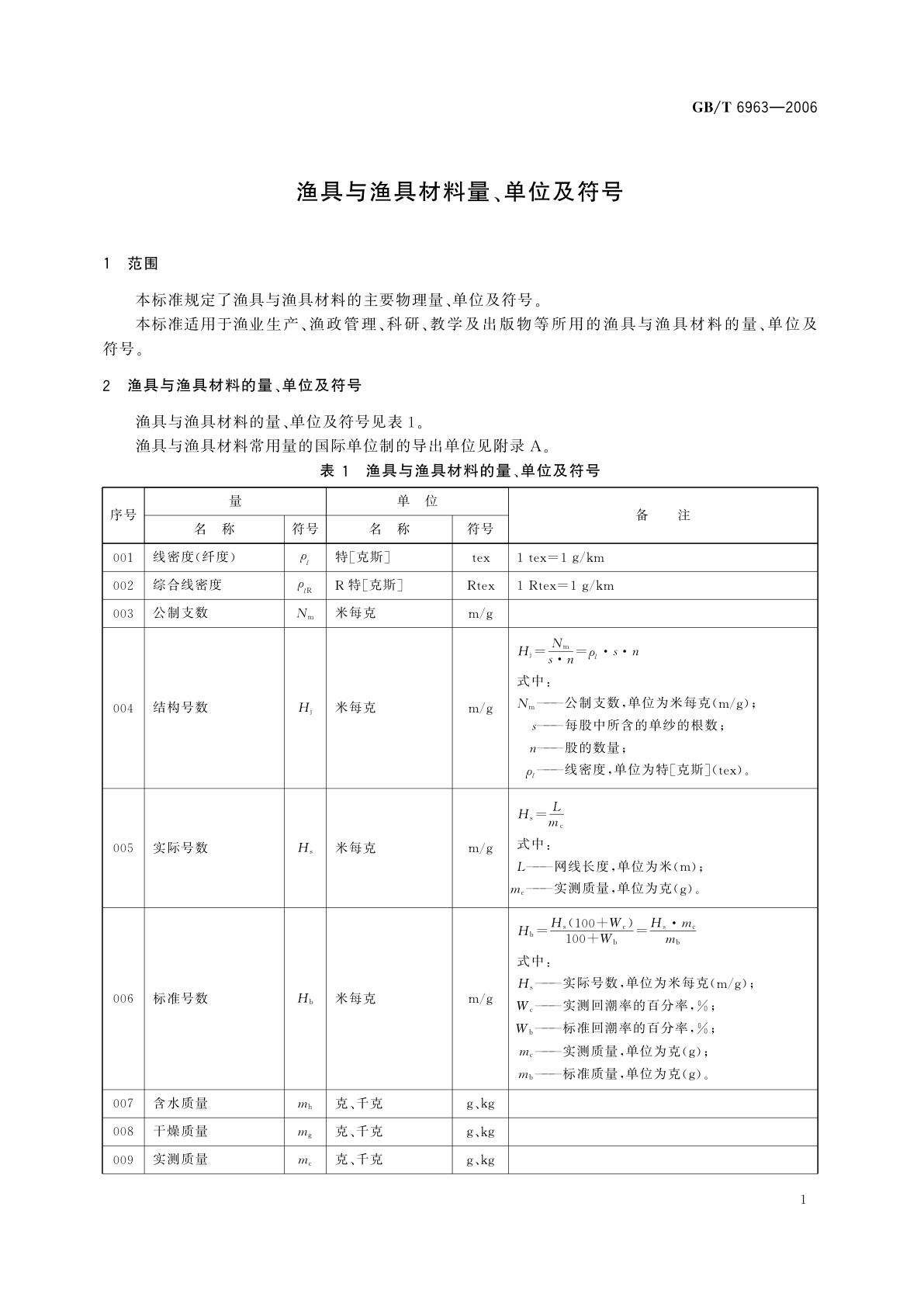 GB/T 6963-2006 渔具与渔具材料量、单位及符号