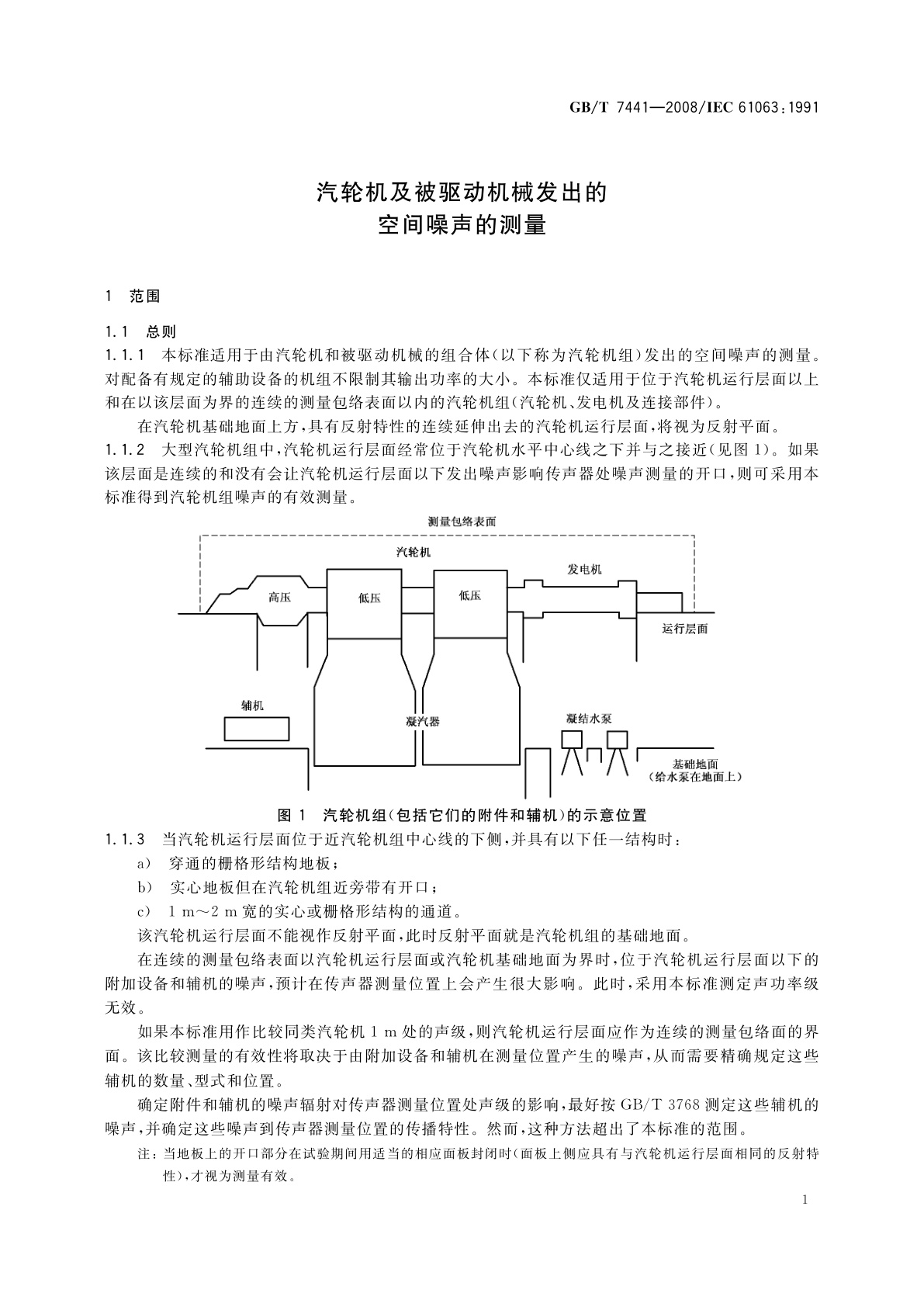 GB/T 7441-2008 汽轮机及被驱动机械发出的空间噪声的测量