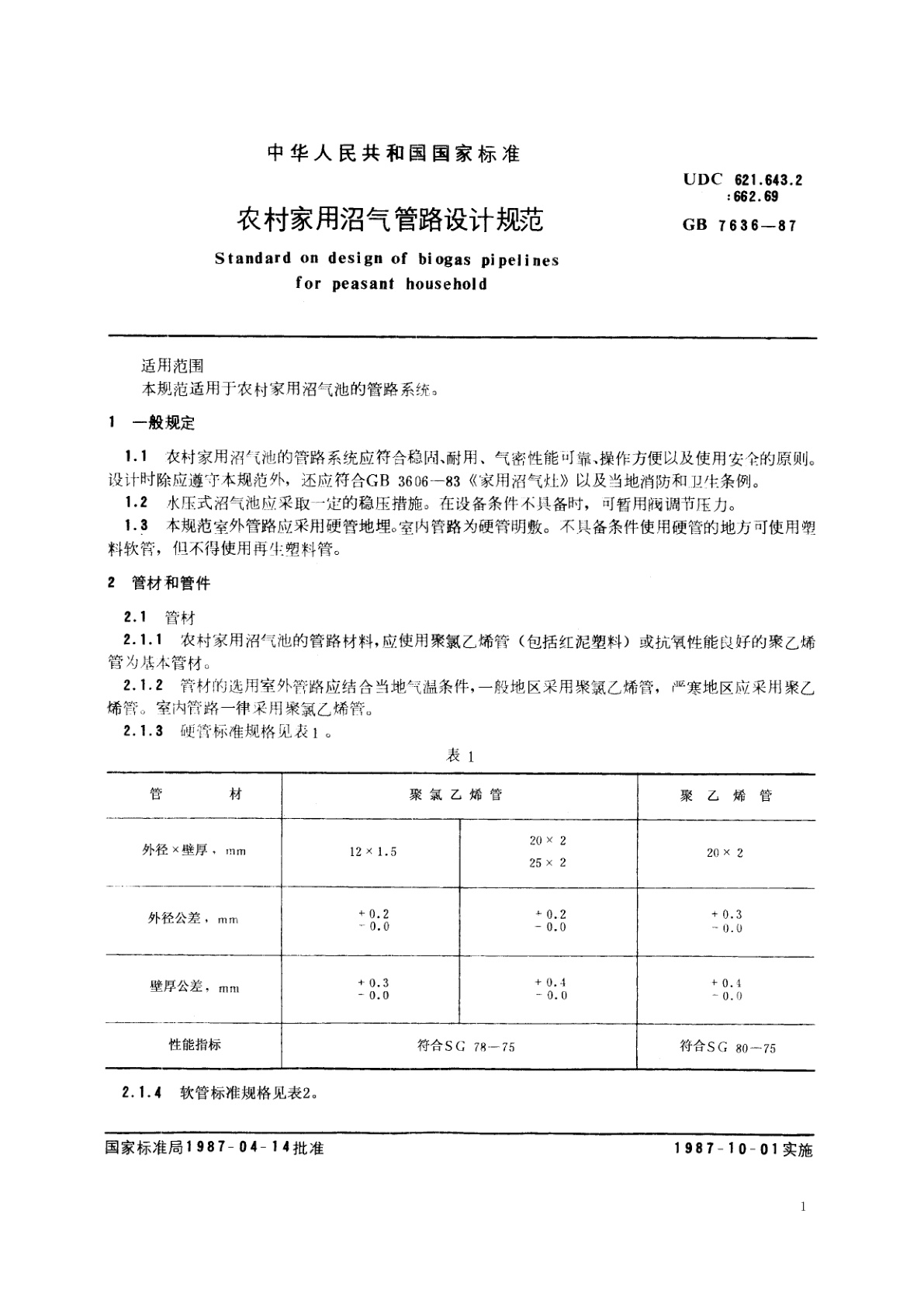 GB/T 7636-1987 农村家用沼气管路设计规范